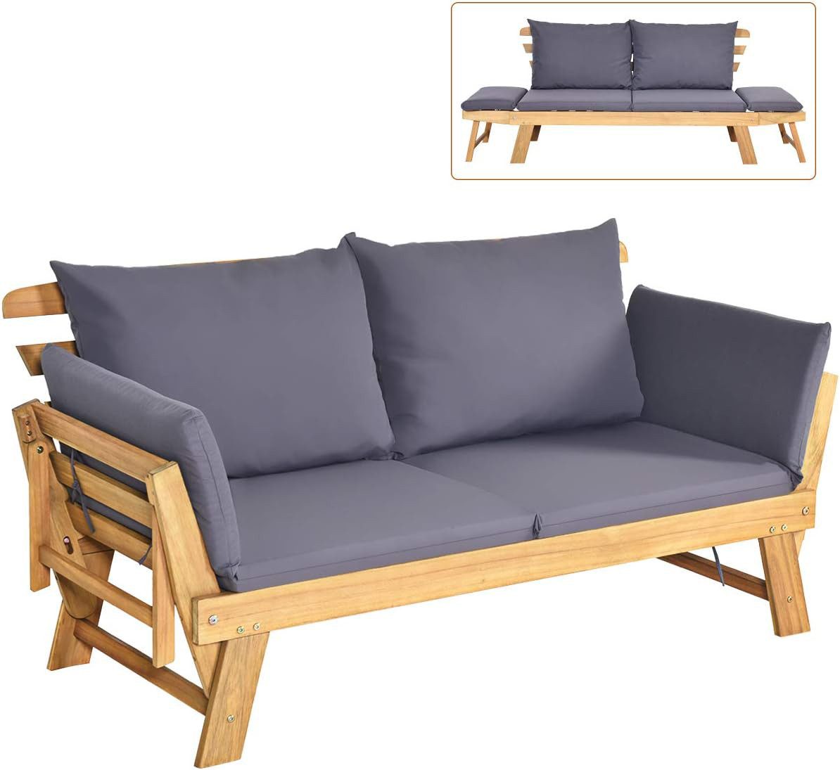 COSTWAY Gartenbank 4-in-1 XXL mit Liegefunktion, Auflage, 198x75x75cm, 320kg