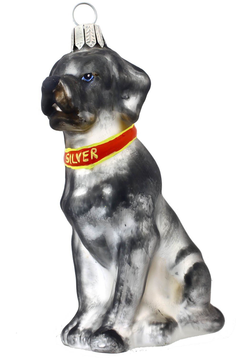 Hamburger Weihnachtskontor Christbaumschmuck Labrador grau/weiss, mundgeblasen - handdekoriert