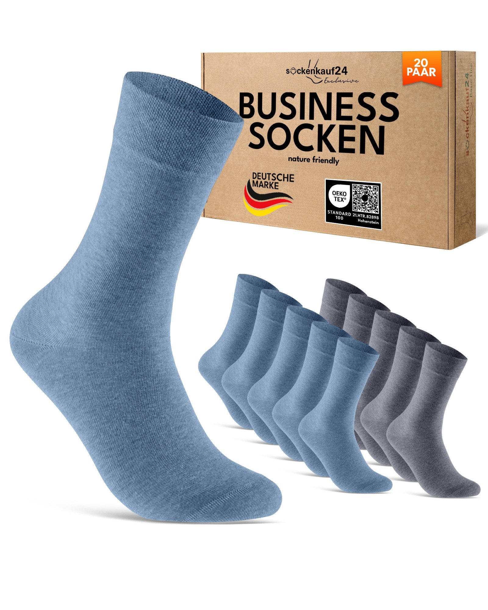 sockenkauf24 Businesssocken Premium Socken mit Komfortbund Herren & Damen Business Socken (20-Paar) aus gekämmter Baumwolle mit Pique-Bund, ohne Naht