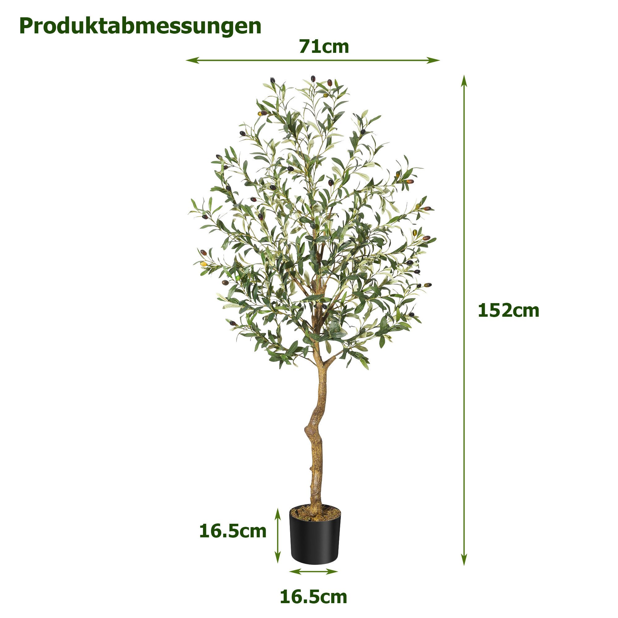Kunstbaum Künstlicher Olivenbaum Künstliche Pflanzen 152/182/210cm, GarveeMore, Höhe 152 cm – Bild 3 von 5