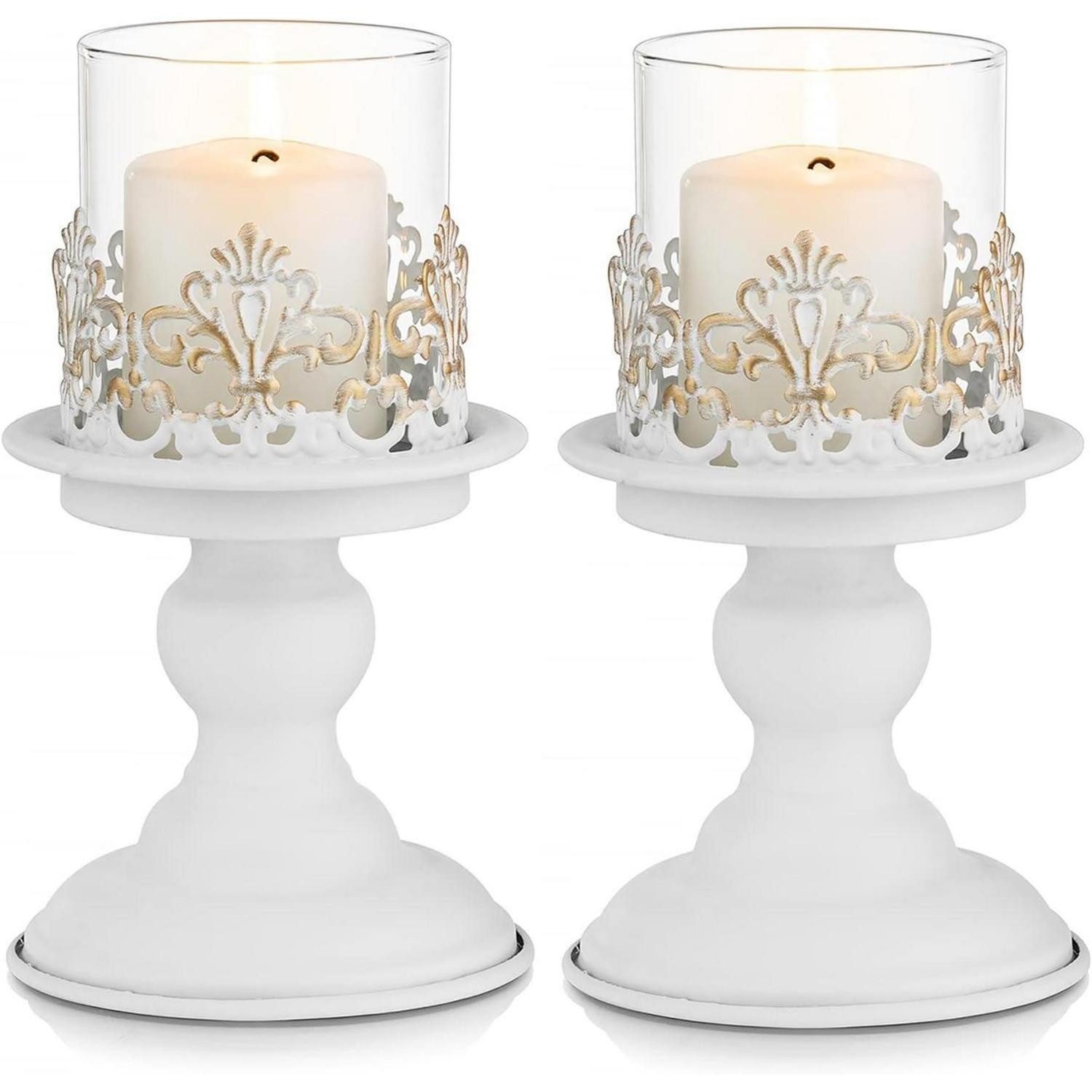 LuxusKollektion Kerzenständer Kerzenständer Kerzenhalter Metall Antik Hochzeit Groß × 2 Weiß (2 St)