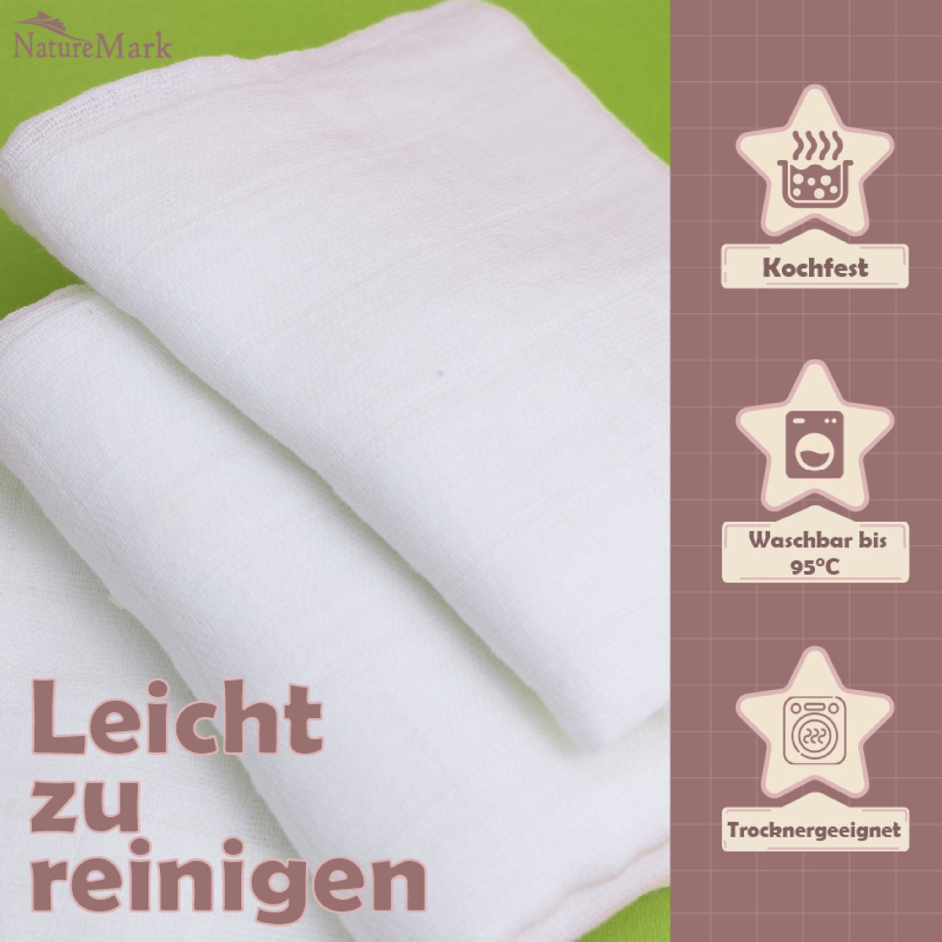 NatureMark Stoffwindeln 10er-Set Mulltücher Mullwindeln 70x70cm (Set, 10-St), 100% Baumwolle