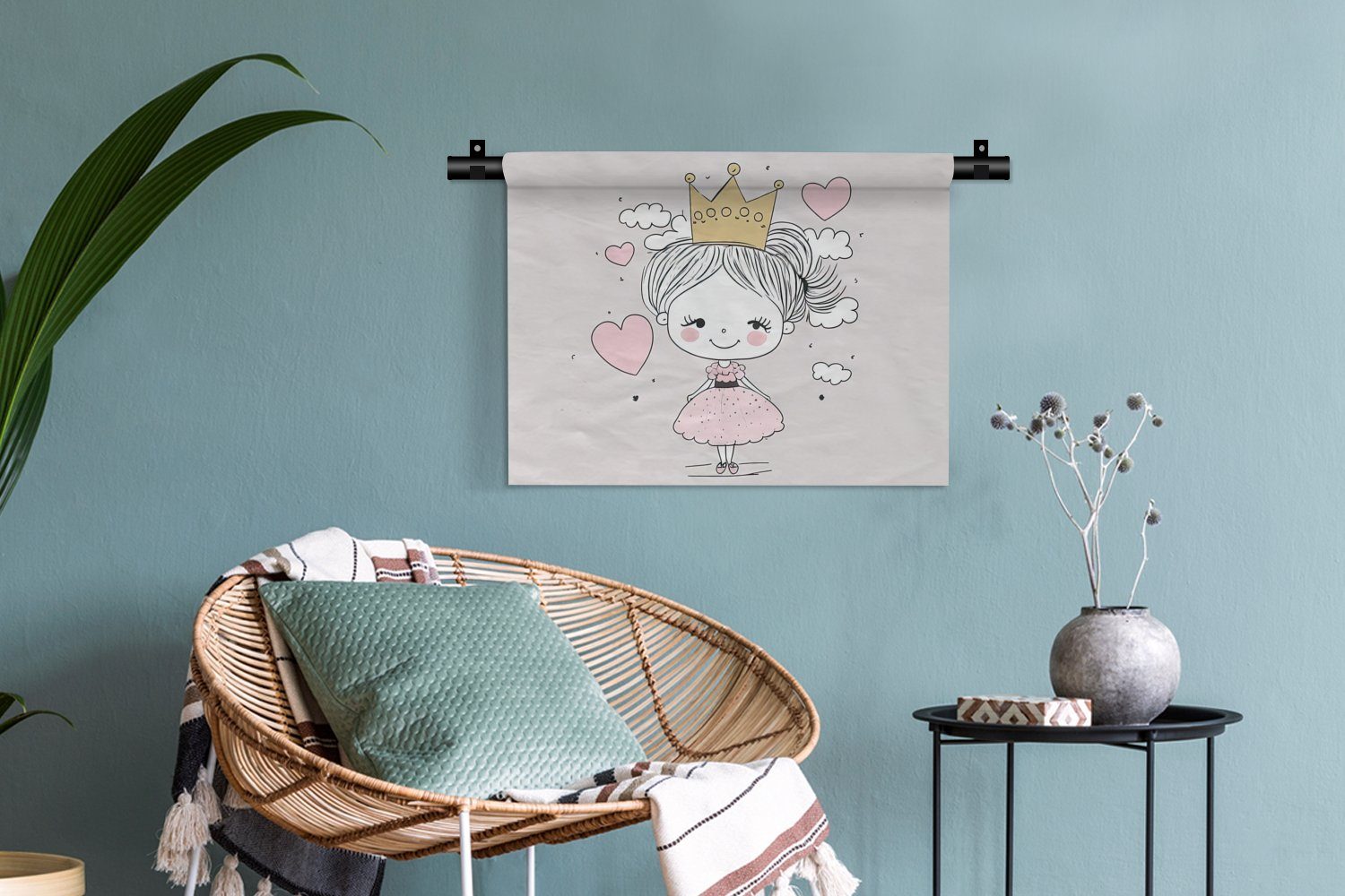 MuchoWow Wanddekoobjekt Prinzessin Schlafzimmer, Mädchen Rosa - Kinderzimmer - Pastell, Krone Kleid, für - Wandbehang, - Wanddeko Wohnzimmer
