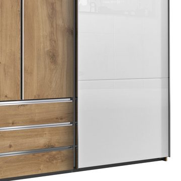 Stylefy Schwebetürenschrank Firgas (Kleiderschrank, Mehrzweckschrank) mit Schubladen, mit Drehtüren und Schwebetüren, Modern Design, viel Stauraum, Hochglanzfronten