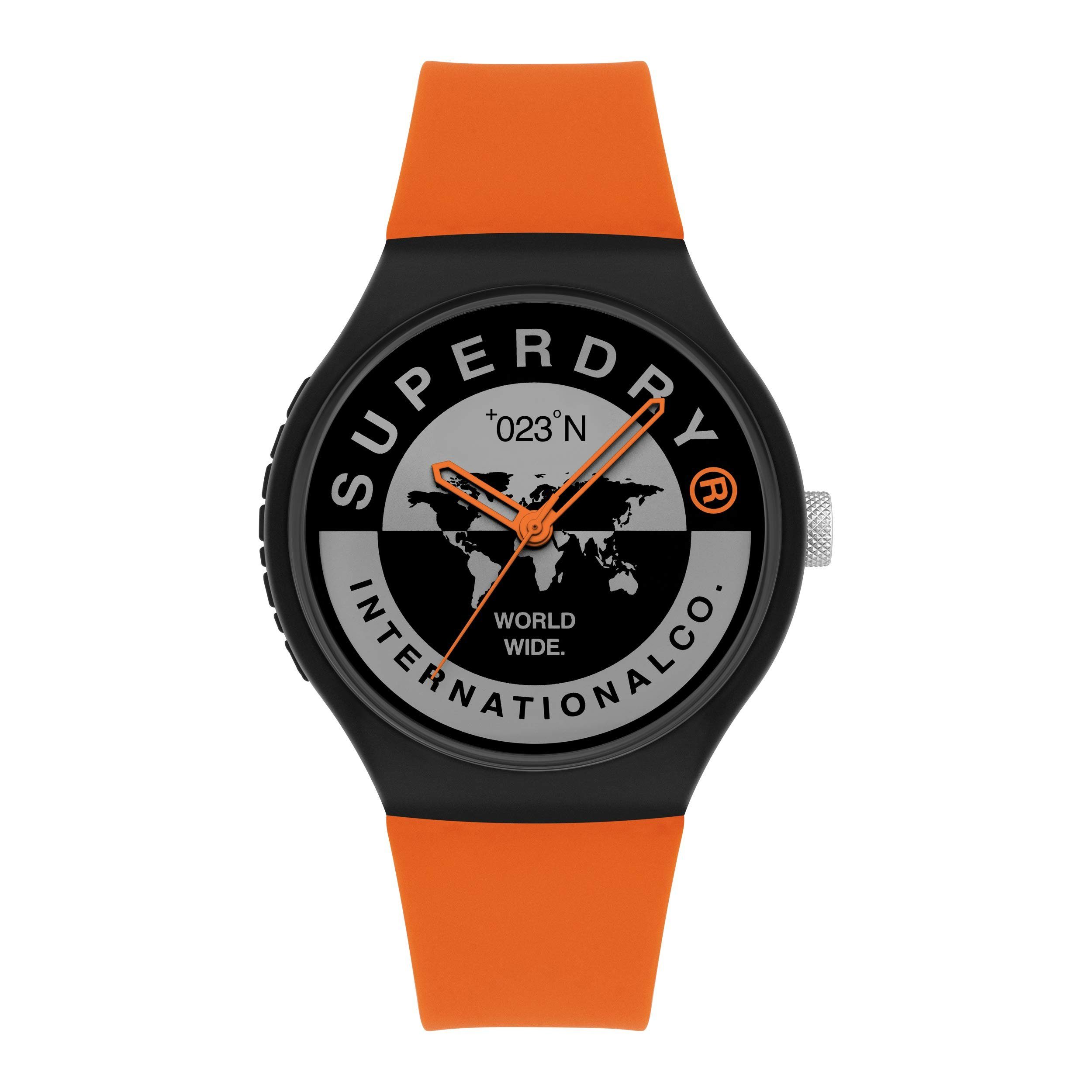 Superdry Quarzuhr, Quarz SYG279BO Superdry Uhr mit Herren Silicone Armband Analoger