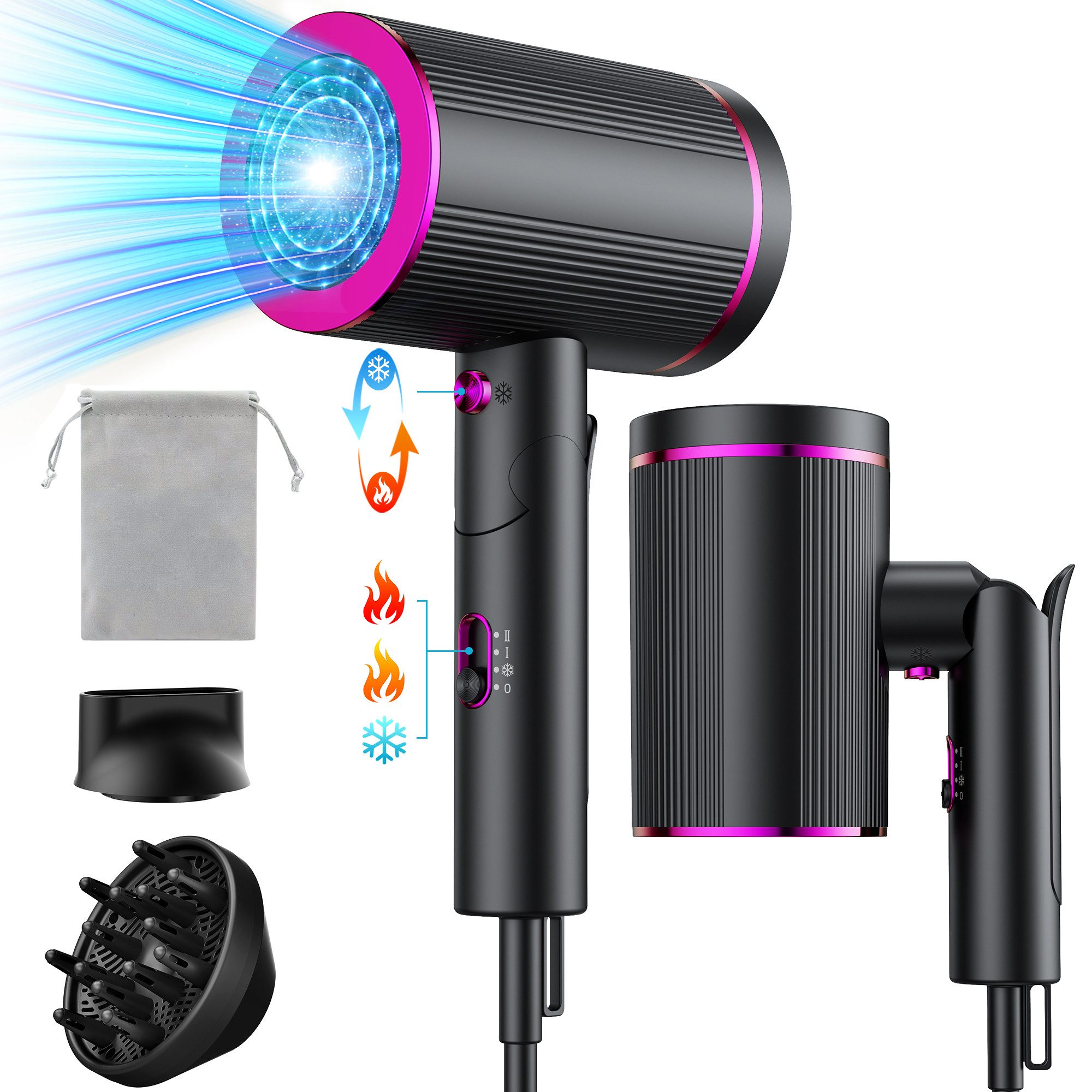 Haartrockner Föhn,Haartrockner Ionen mit Diffusor-Konzentrator-Düse, 2400W