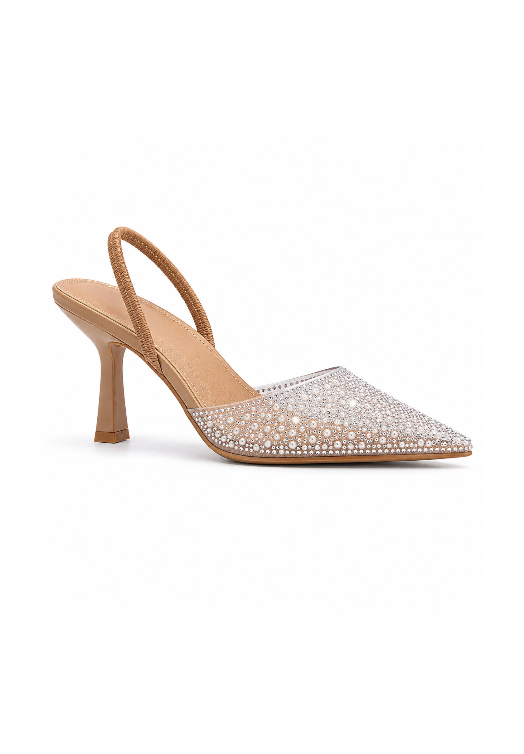 Day Vine Damen Slingpumps mit Strassbesatz, spitzer Form und Absatz High-Heel-Pumps