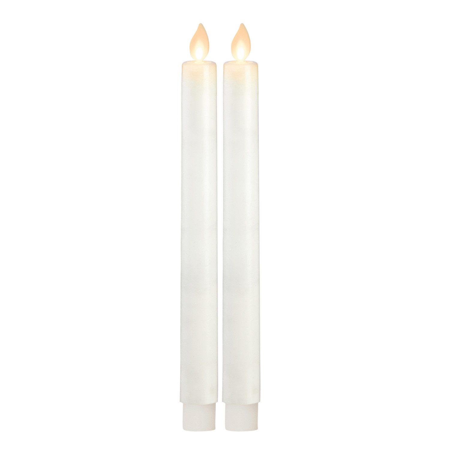STAR TRADING LED-Kerze LED Stabkerze Echtwachs mechanische Flamme H: 24cm Timer weiß 2er Set, LED Classic, warmweiß (2100K bis 3000K)