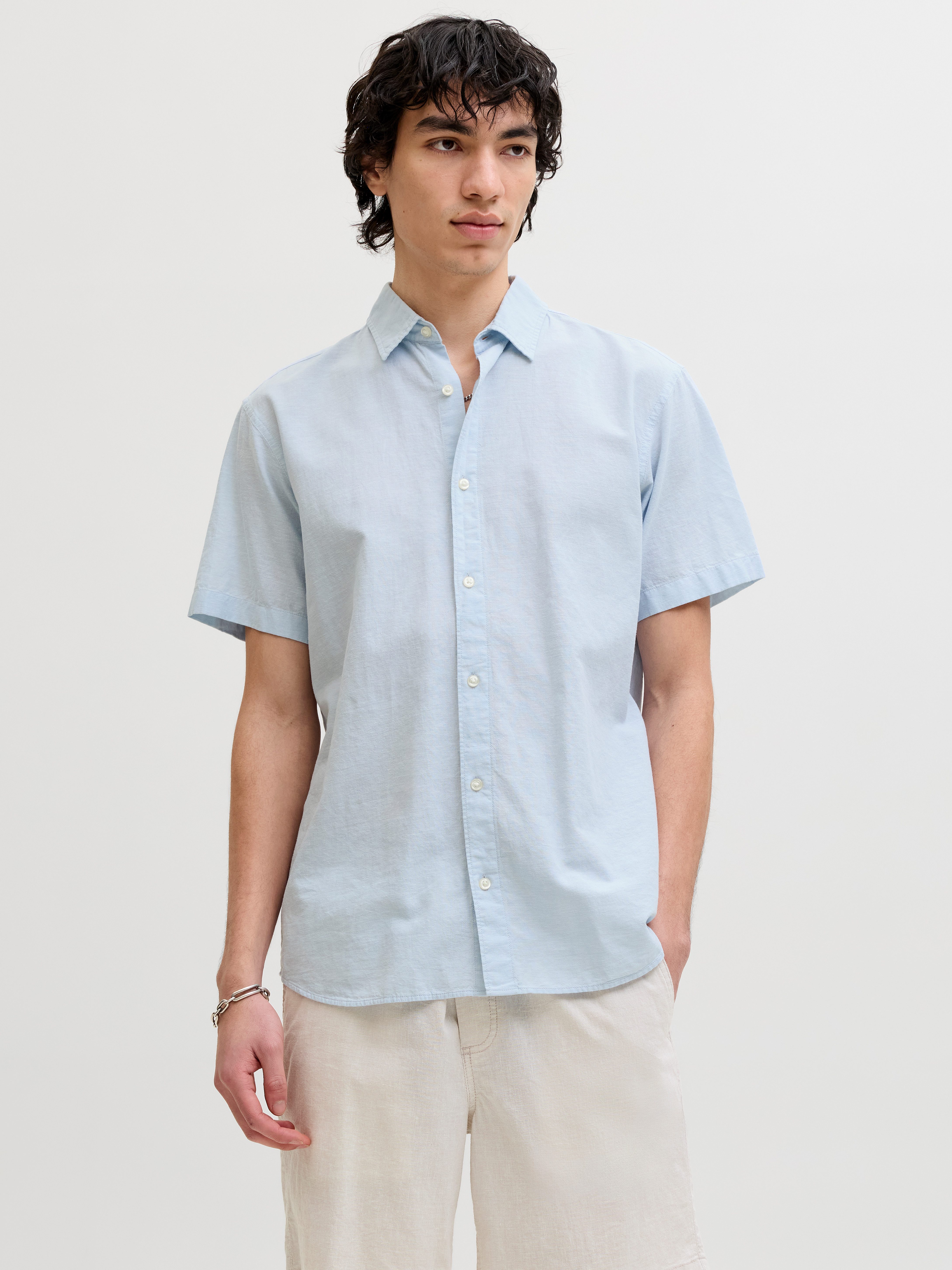 Jack & Jones Kurzarmhemd JJEBREEZE LINEN BLEND SHIRT S/S SN mit Leinen