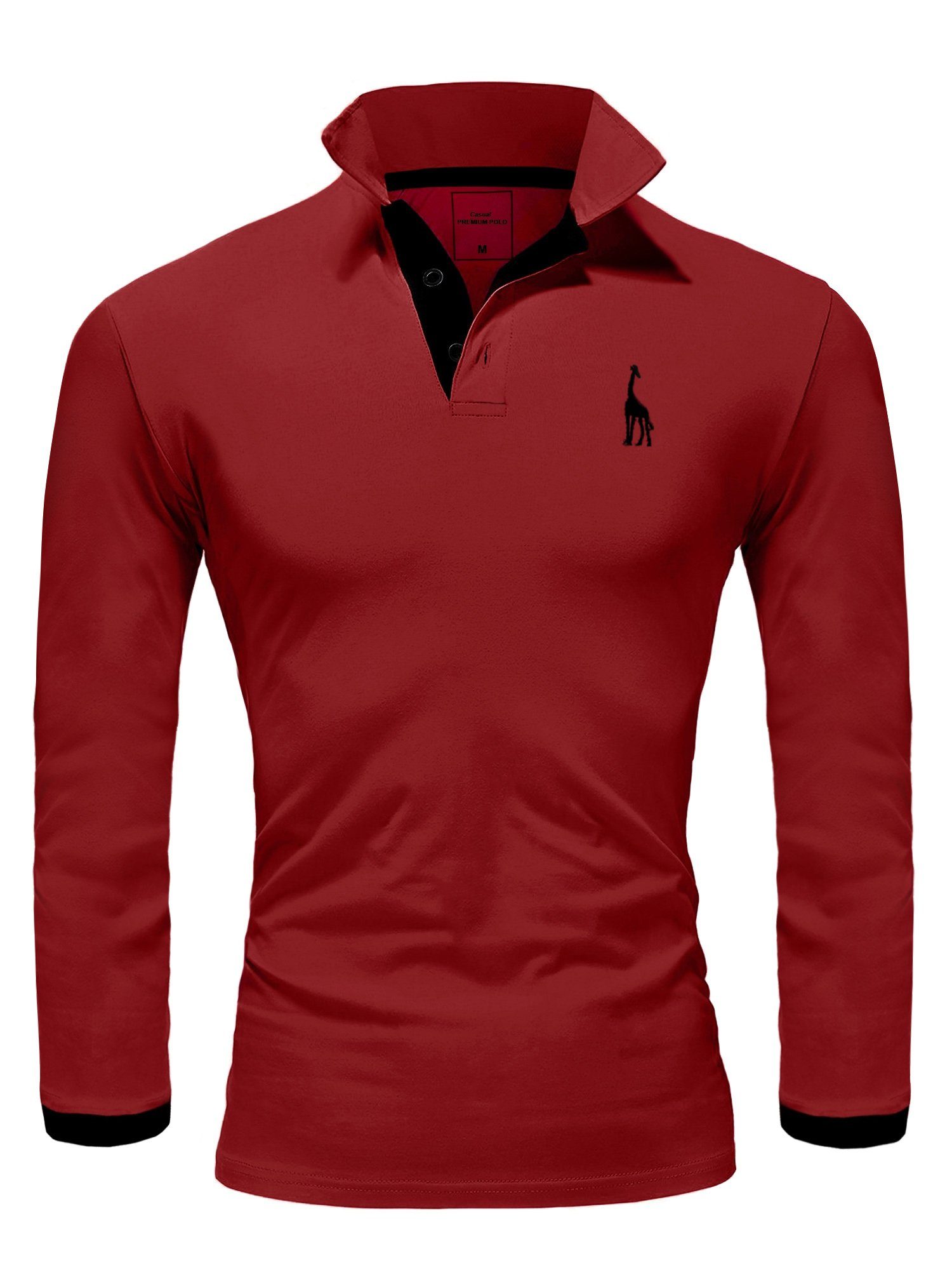 REPUBLIX Poloshirt AIDEN Herren Basic Langarm Kontrast Polo Hemd Bordeaux/Schwarz