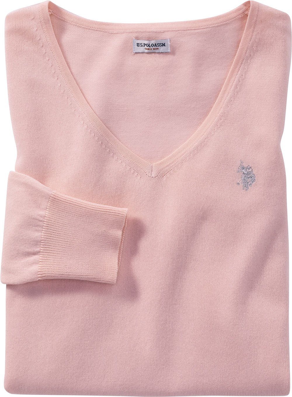 Assn tailliert Baumwollmix-Strick weichem U.S. V-Ausschnitt-Pullover leicht und rosa aus Polo