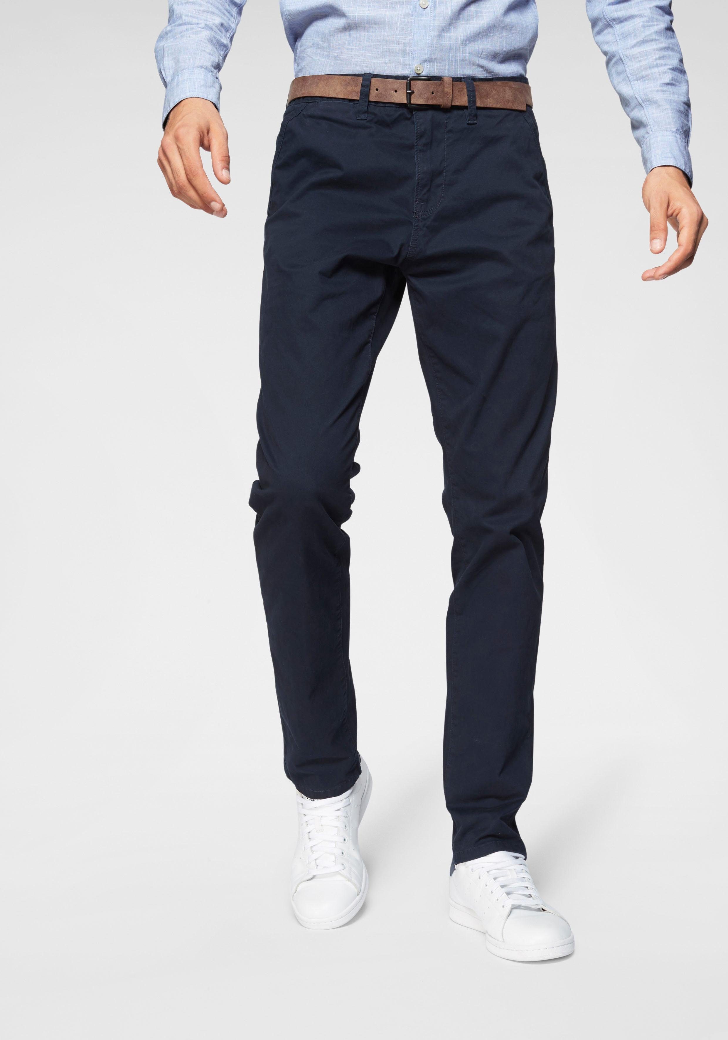 TOM TAILOR Denim Chinohose mit marine Gürtel) leicht vorgewaschen (Set