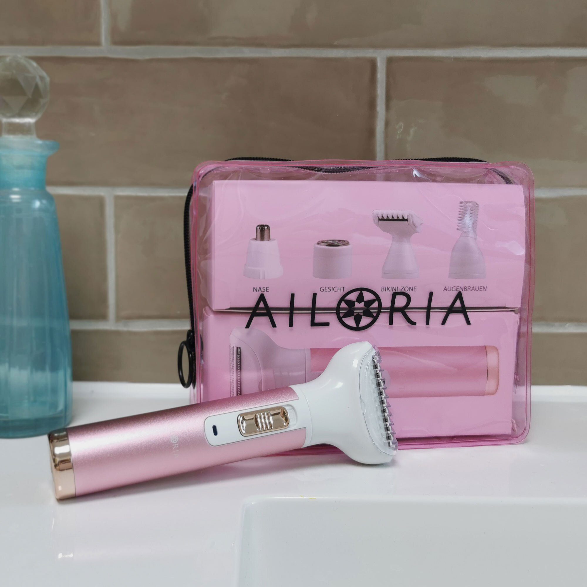 AILORIA Haarentferner-Set EVAPORE SET, Aufsätze: 5, Rasierer mit verschiedenen Aufsätzen USB pink