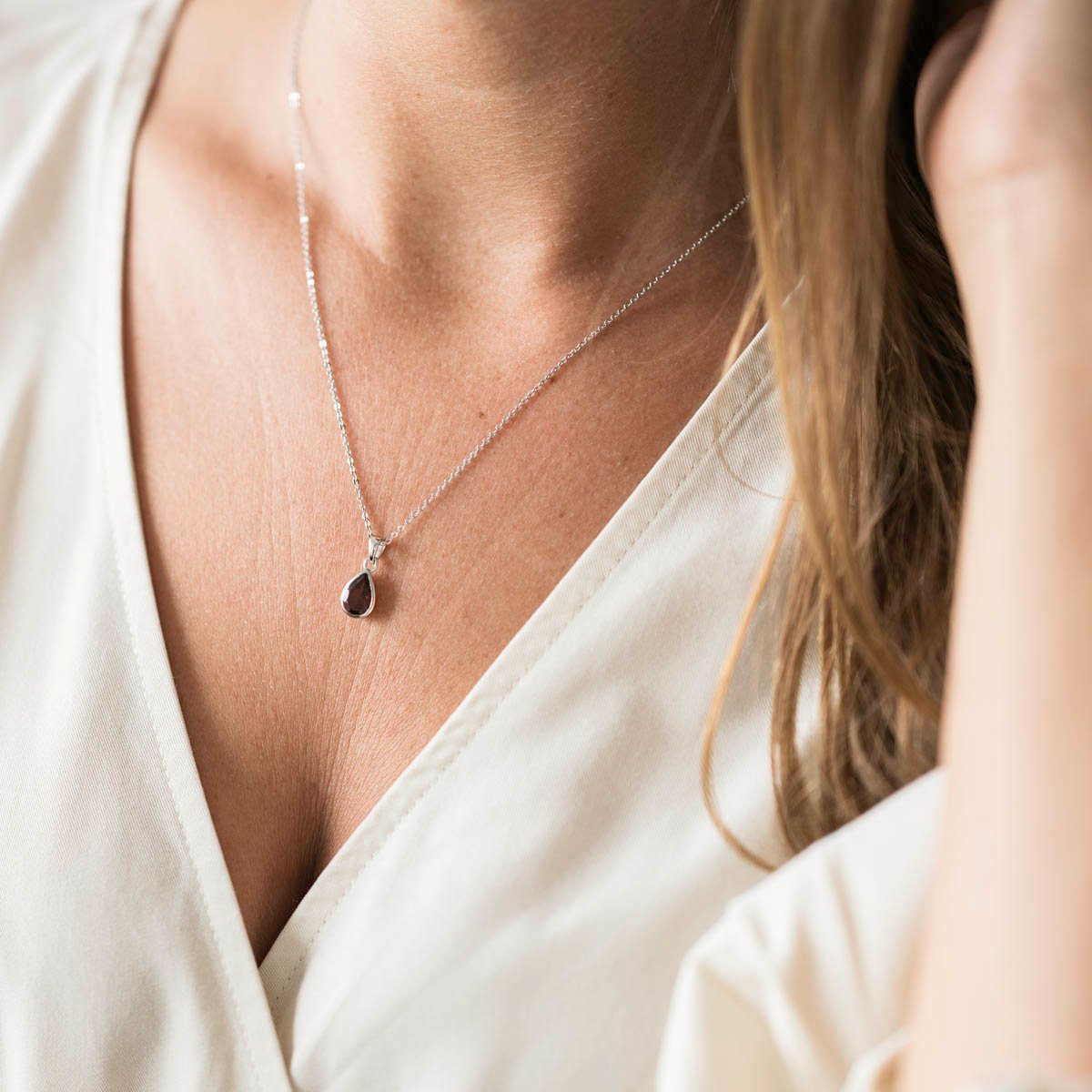 Materia Kettenanhänger Tropfen Granat Edelstein Rot KA-274, 925 Sterling Si günstig online kaufen