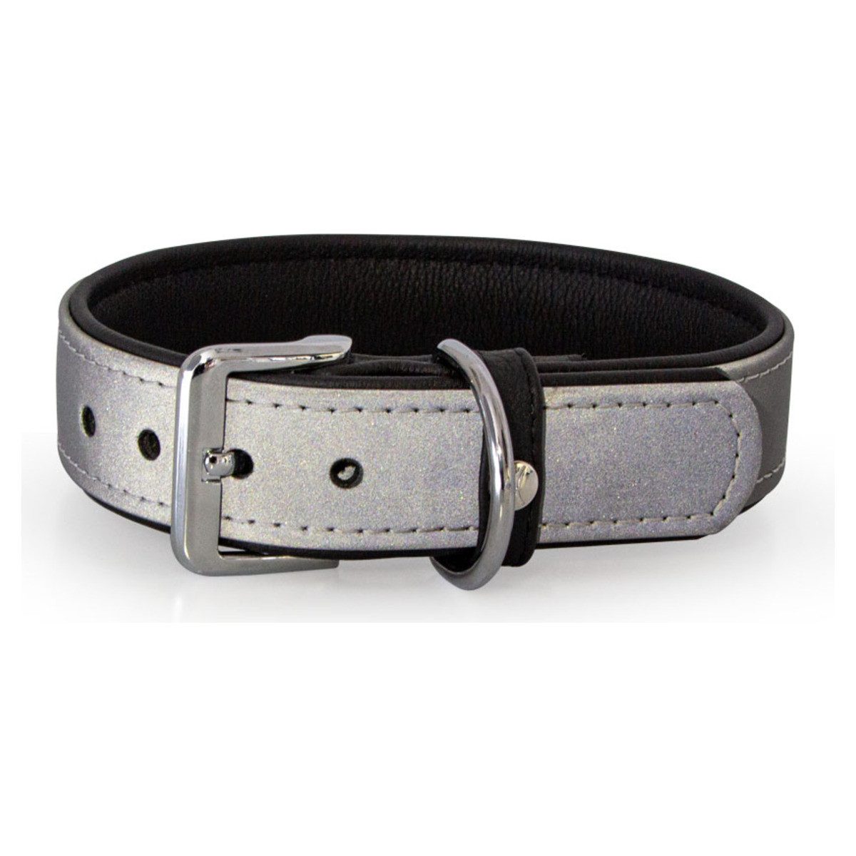 Das Lederband Hunde-Halsband Halsband Oslo Silver reflective/Black