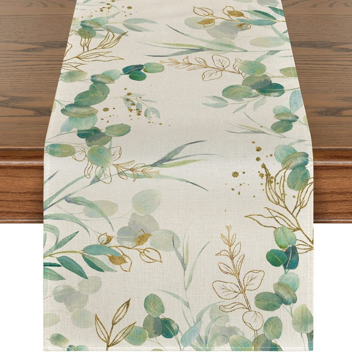 Zyronn Tischläufer Tischläufer Sommer Tischläufer Modern Tischläufer Grün Eukalyptus (Vintage Modern Küche Esstisch Dekor), Tischdecke für Urlaub Partys Dekoration 33x180cm