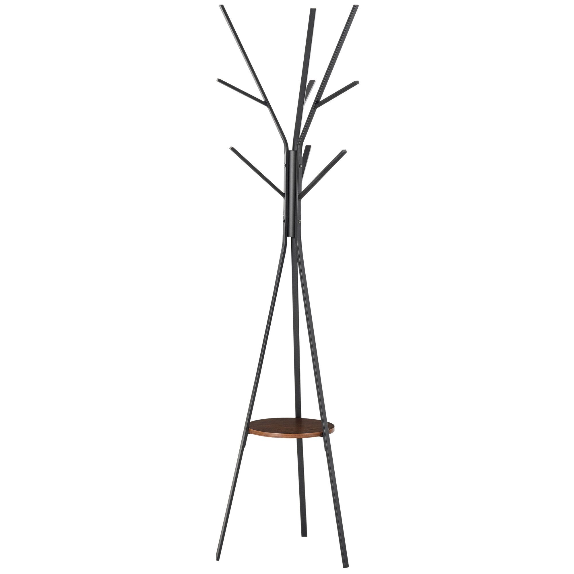 HOMCOM Garderobenständer Jackenständer mit Ablage und 8 Haken, Garderobe für Kleidung, (Kleiderständer, 1 St., Hutständer), Metall, Braun, 45 x 45 x 180 cm