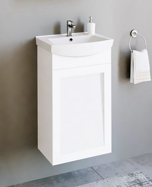 Planetmöbel Badmöbel-Set Waschtischunterschrank mit Spiegelschrank Matt 45cm, (Komplett-Set, 3-St)