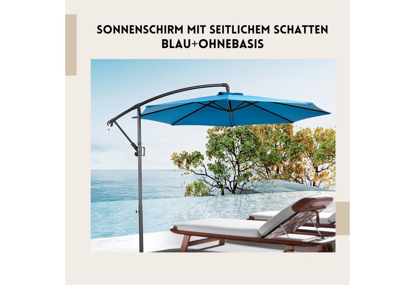 Thumbnail - SeedWave Sonnenschirm mit seitlichem Schatten, wasserdichtem Polyester, 8-Rippen-Gestell, leichtgängiger Kurbelmechanik,...
