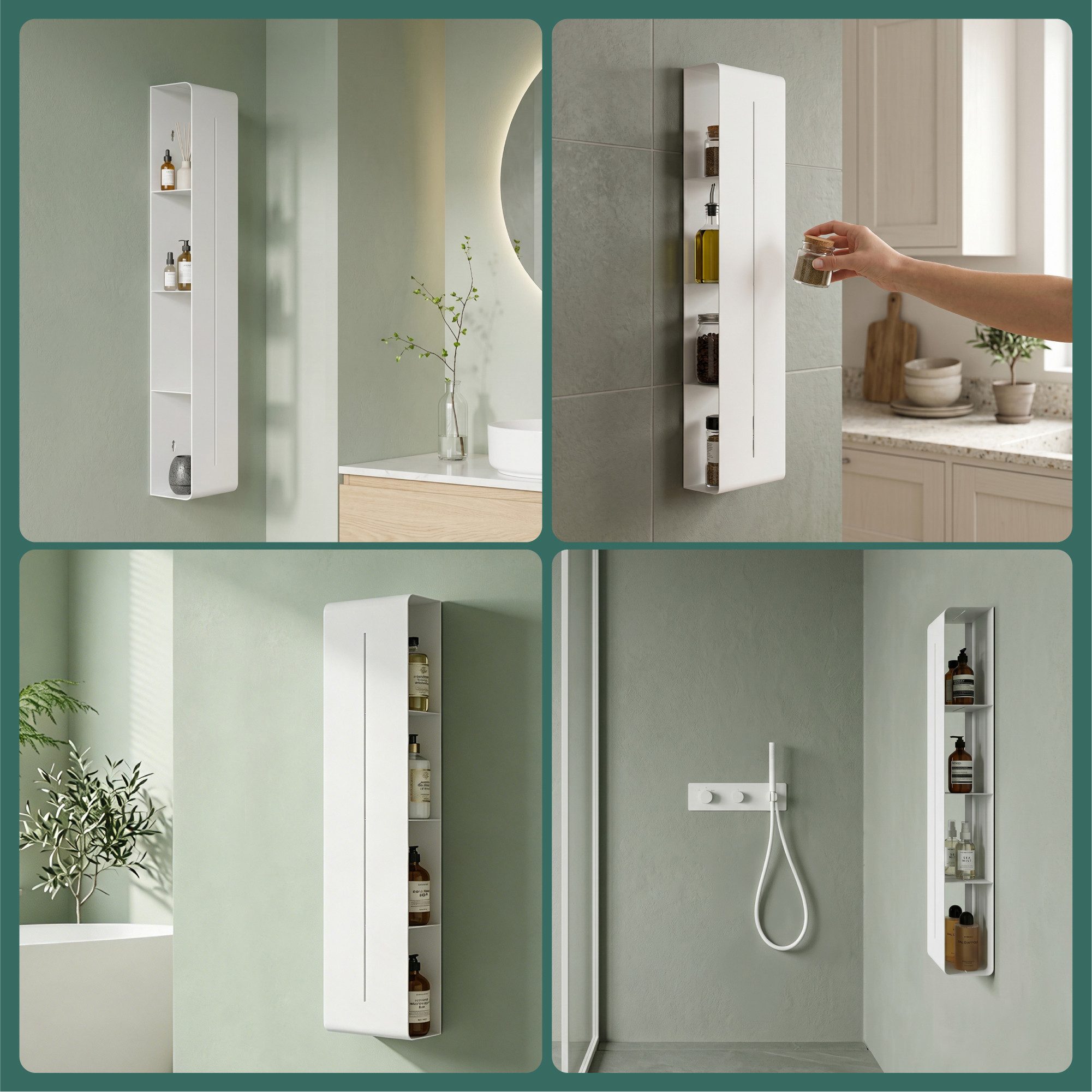 Mai & Mai Duschregal Duschablage schmal mit 4 Ablagen in Weiß hoher Ebenenabstand Reglo-16, 15 cm lange Ablauföffnungen für schnellen Wasserabfluss – Bild 5 von 5