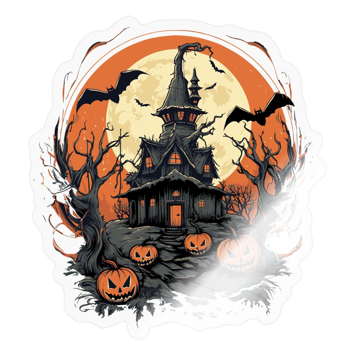Spreadshirt Aufkleber Halloween Spukhaus Mit Kürbissen Und Vollmond Sticker Aufkleber