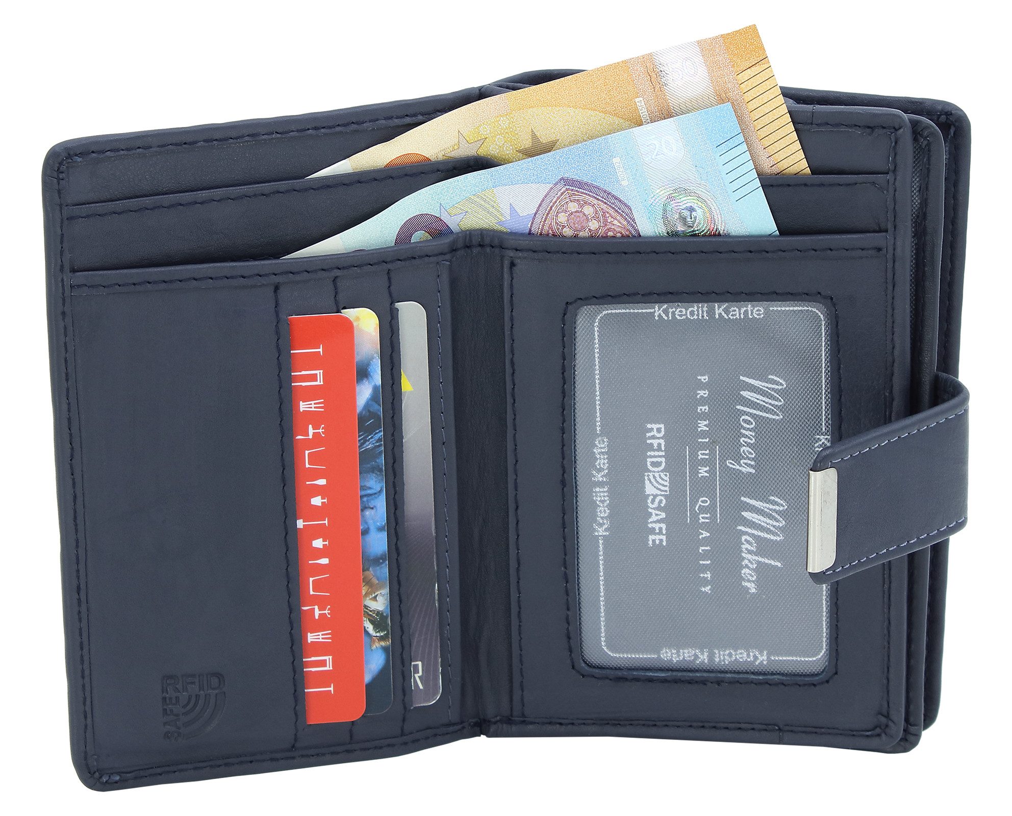 Money Maker Geldbörse Damen Leder Portmonee handlicher Geldbeutel aufklappbar RFID-Schutz – Bild 3 von 5