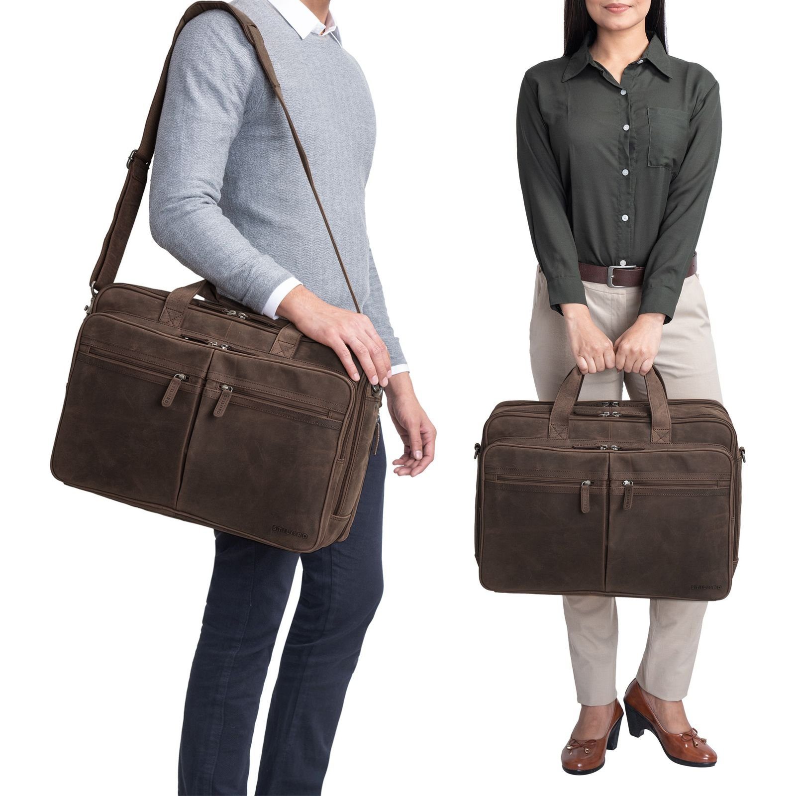 STILORD Laptoptasche "Gigantus" XXL Aktentasche Leder günstig online kaufen