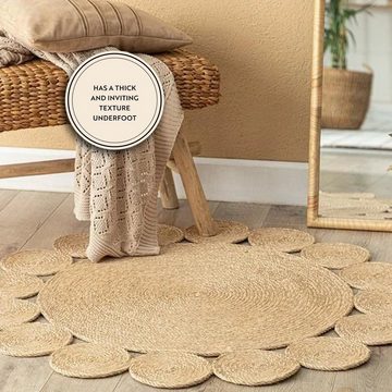 Teppich ENGLISH HOME Jute Teppich Rund Boho und Ethno Look für Wohnzimmer, Sch, English Home, Rund - 90 cm (35 Zoll)