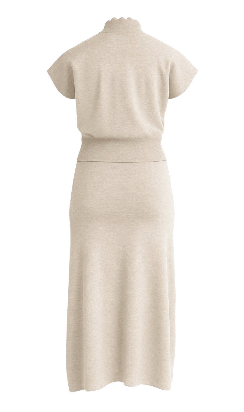 Mississhop Strickkleid Damen Strick Zweiteiler – Pullover mit kurzem Arm & Midirock S/M, 407