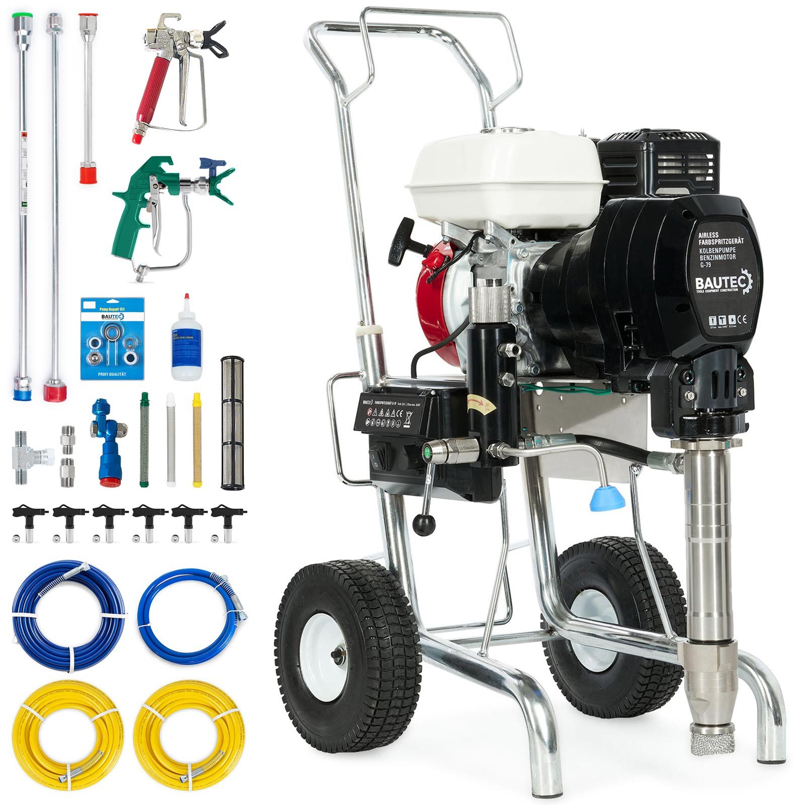 BAUTEC Farbsprühgerät Airless Farbspritzsystem G-79 mit benzinbetr. Kolbenpumpe » 8,3 l/min, (Komplett-Set)