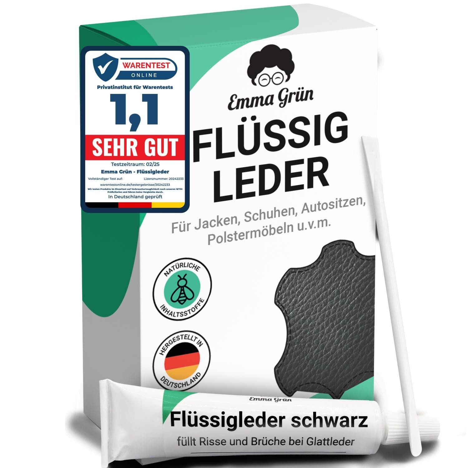Emma Grün Reparatur-Set Flüssigleder Neutral 7 ml inkl. Spachtel, Set zum Füllen von Rissen & (Brand)Löchern, aus deutscher Manufaktur