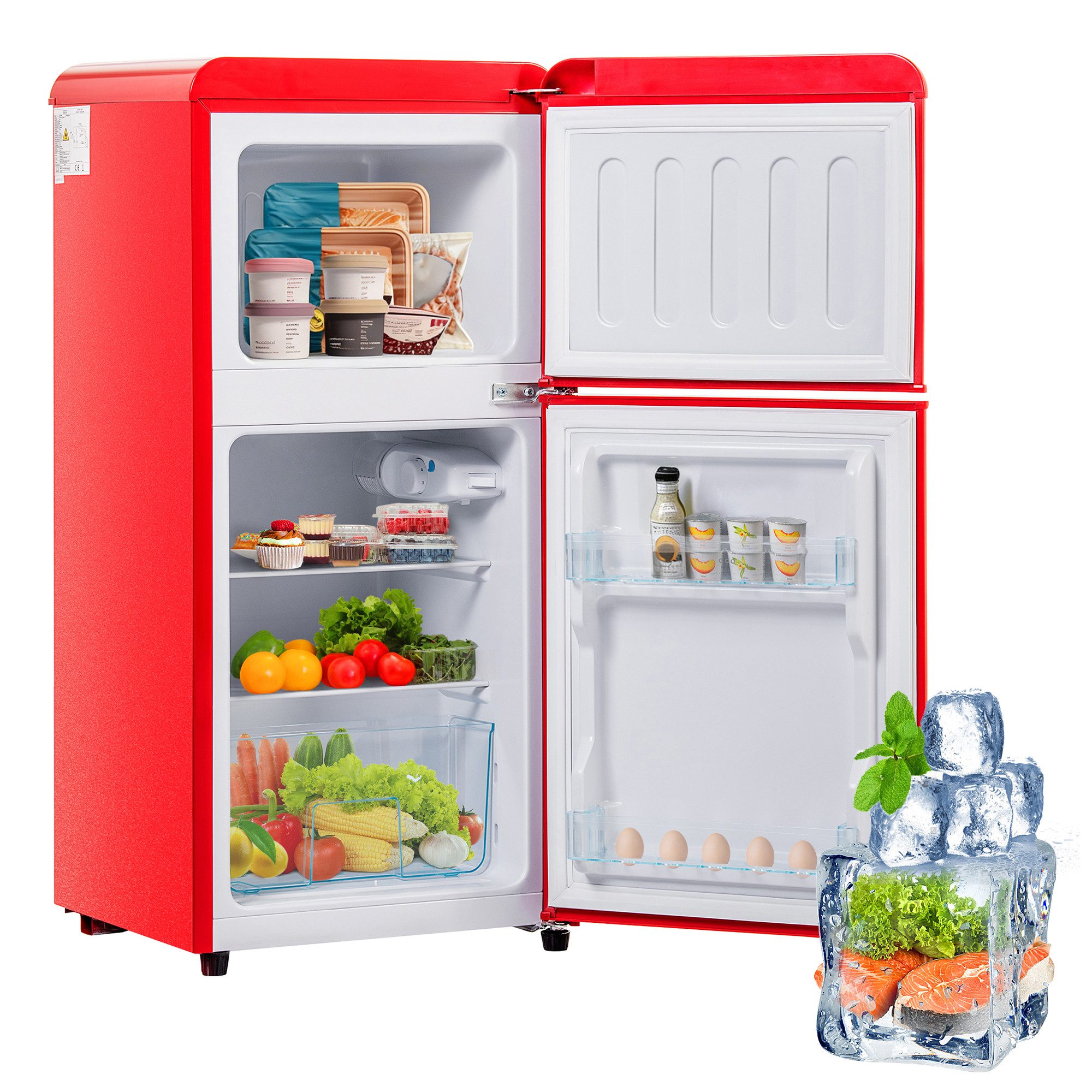 Blossom Kühl-/Gefrierkombination BCD-86, 88.8 cm hoch, 42 cm breit, Retro Kühlschrank mit LED-Beleuchtung, 22 L Gefrierfach, 88,8 cm Höhe