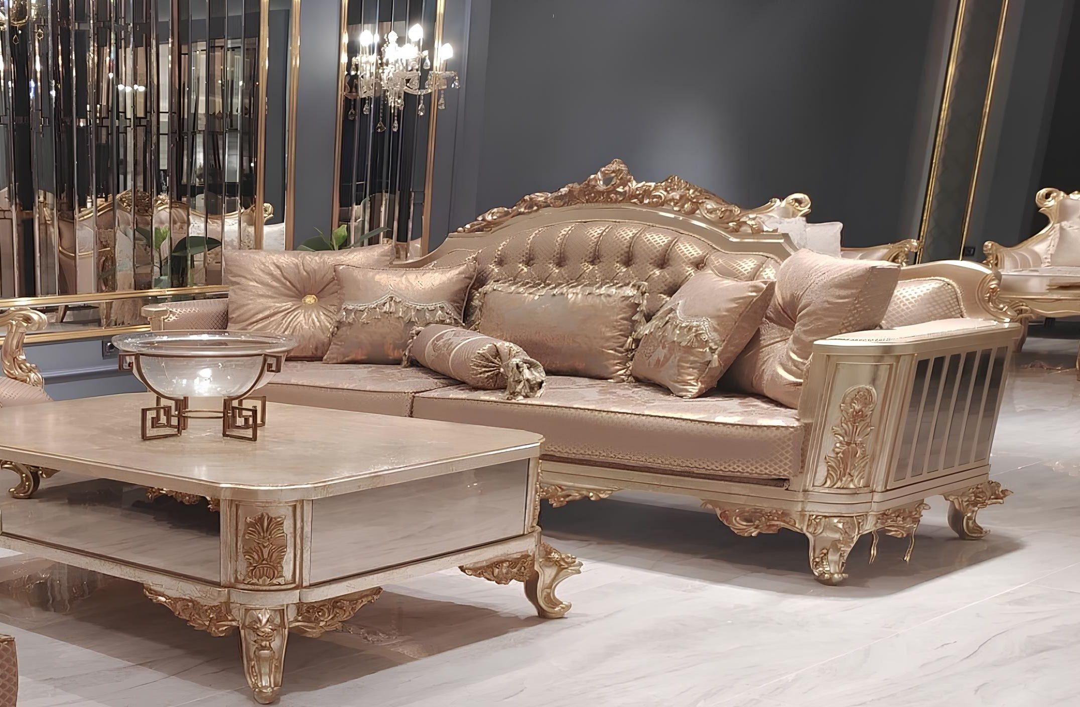 Xlmoebel 3-Sitzer Klassische Barock Couch aus Samt im eleganten Stil, 1 Teile, Made in Europa