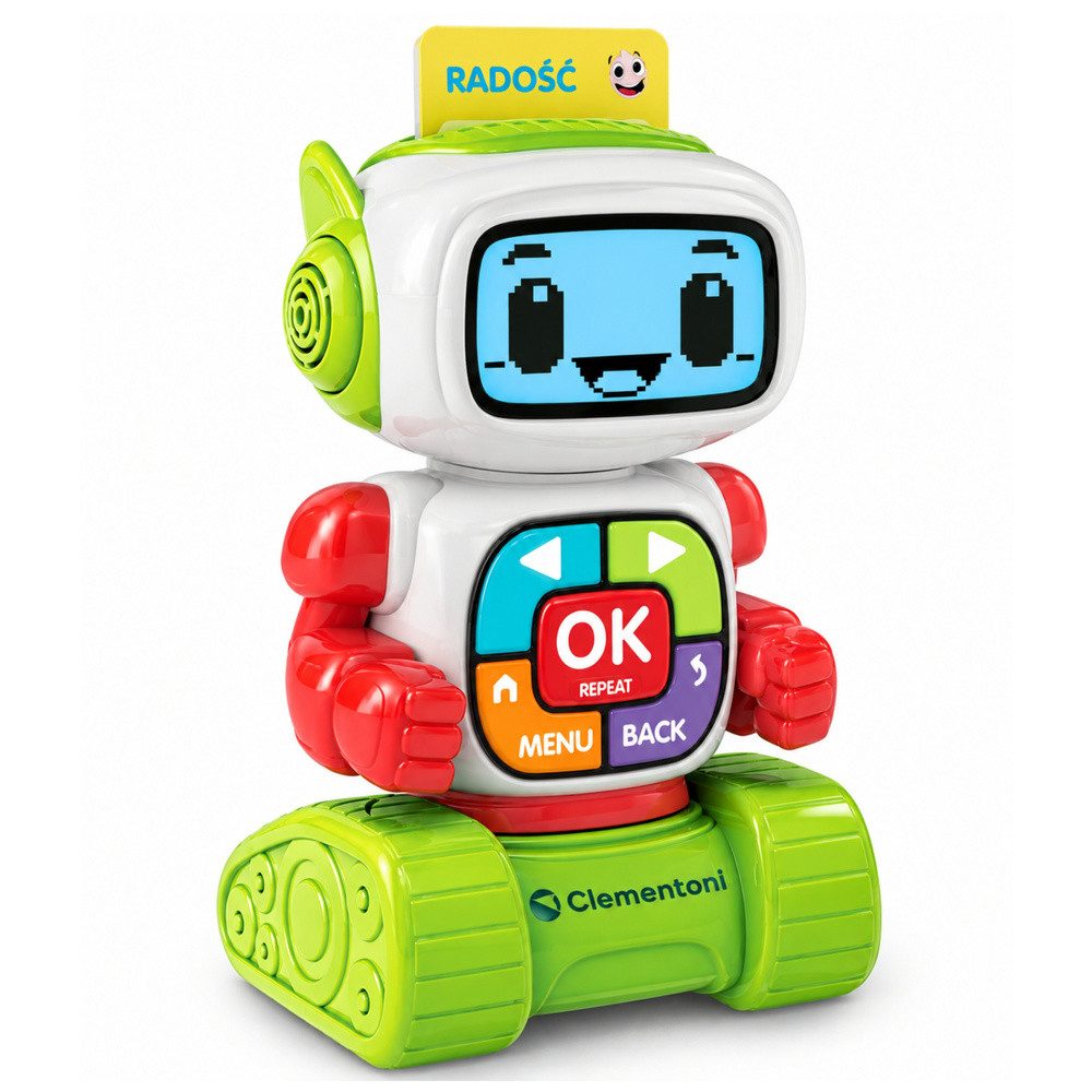Clementoni® Lernroboter Spielroboter Lernspielzeug Vorschulspielzeug (Spar-Set, 1-tlg), LCD-Display, 30 Lernkarten, Emotionen, fahrbar