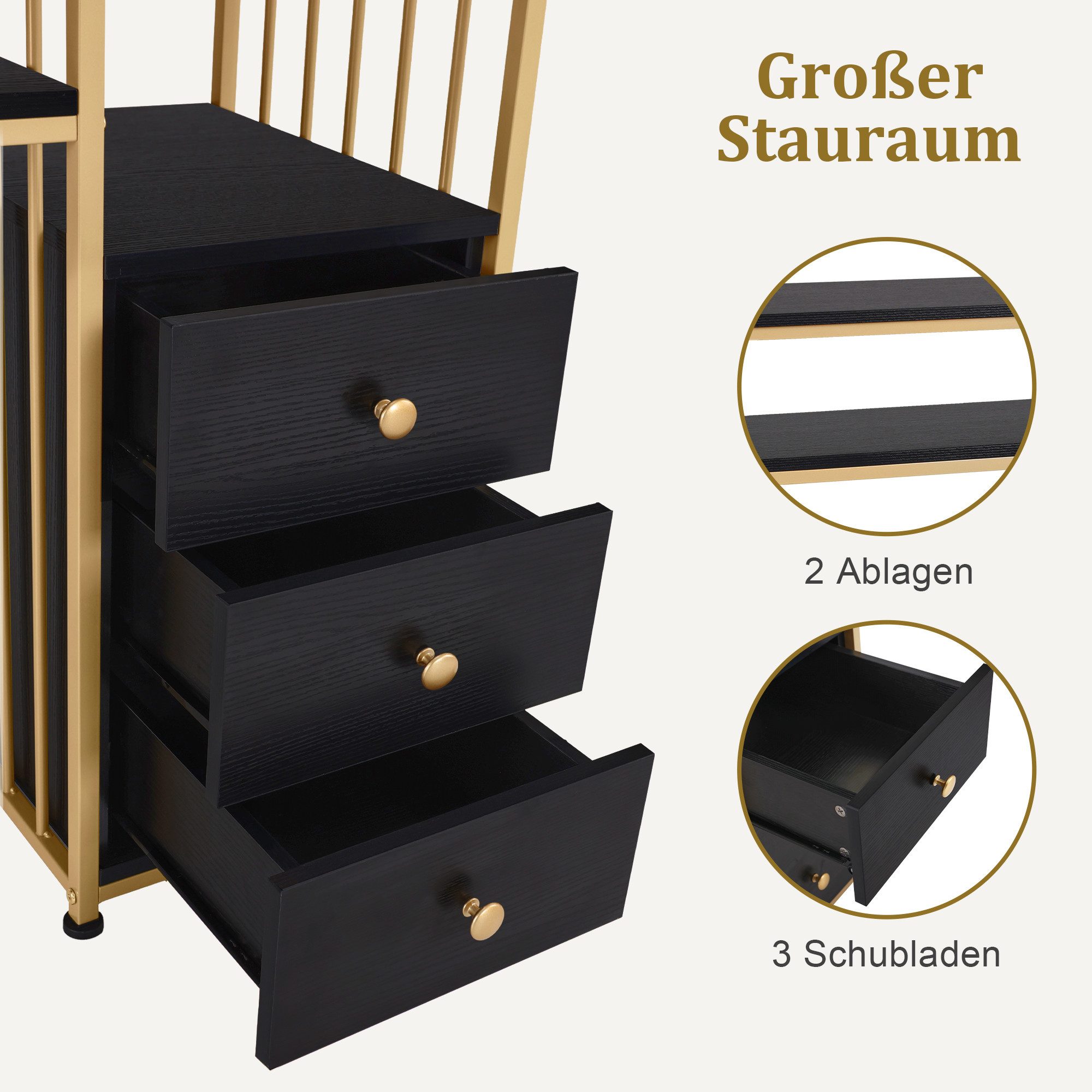 MCombo Schminktisch M MCombo Schminktisch mit Schubladen 2413, ohne Spiegel, mit Regal, aus Holz, Metallgestell, Doppelnageltisch – Bild 5 von 5