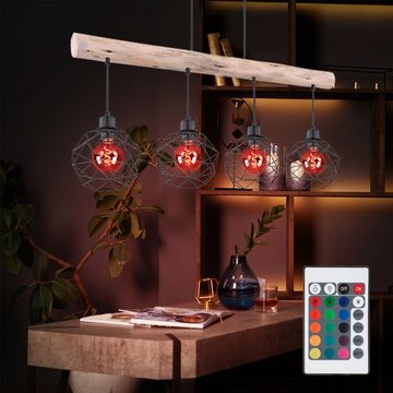 etc-shop LED Pendelleuchte, Leuchtmittel inklusive, Warmweiß, Farbwechsel, Pendel Decken Lampe Fernbedienung Holz Balken Hänge Lampe