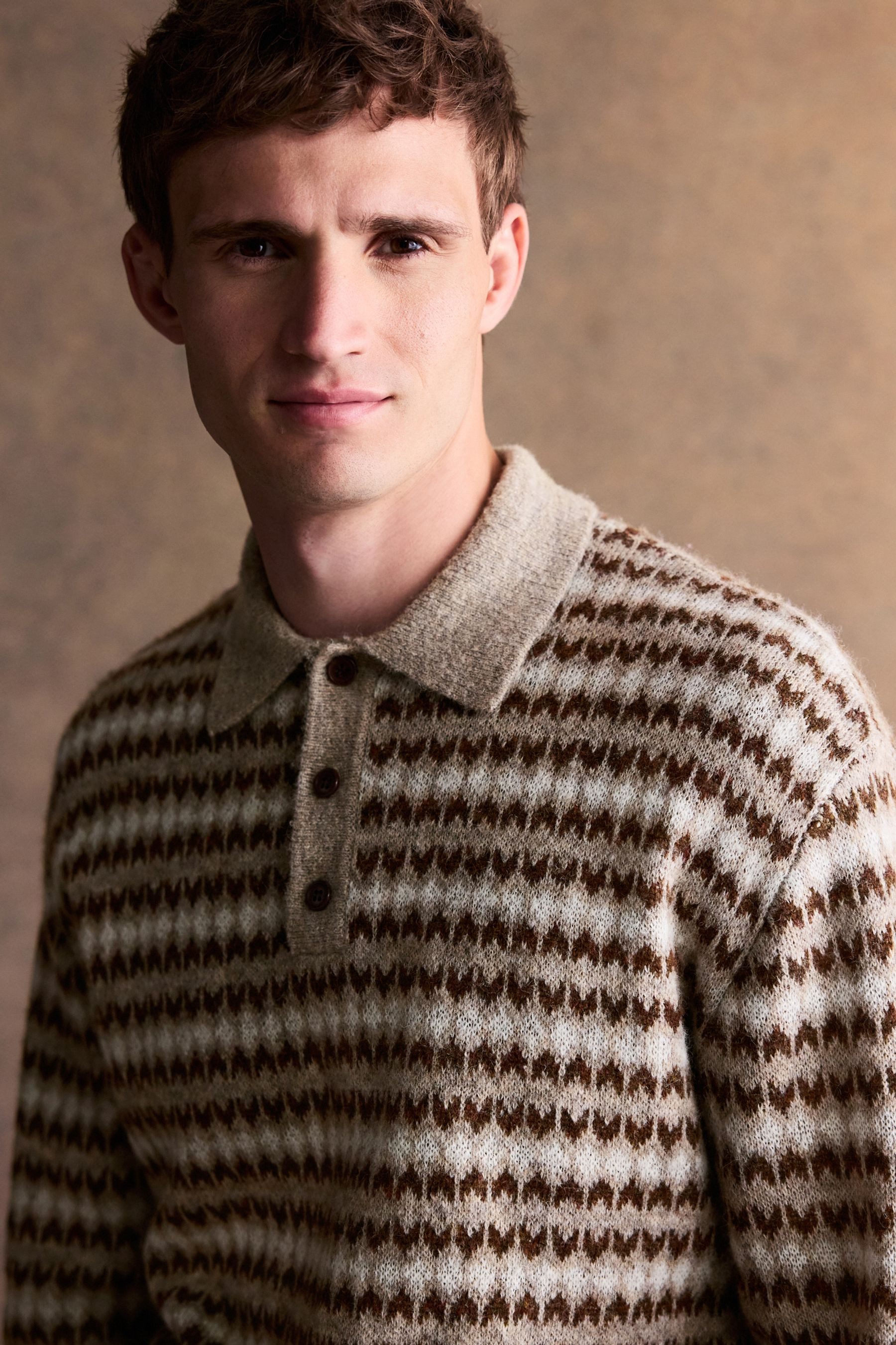 Next Langarm-Poloshirt Regular Fit Strick-Polohemd mit Fairisle-Muster (1-tlg)