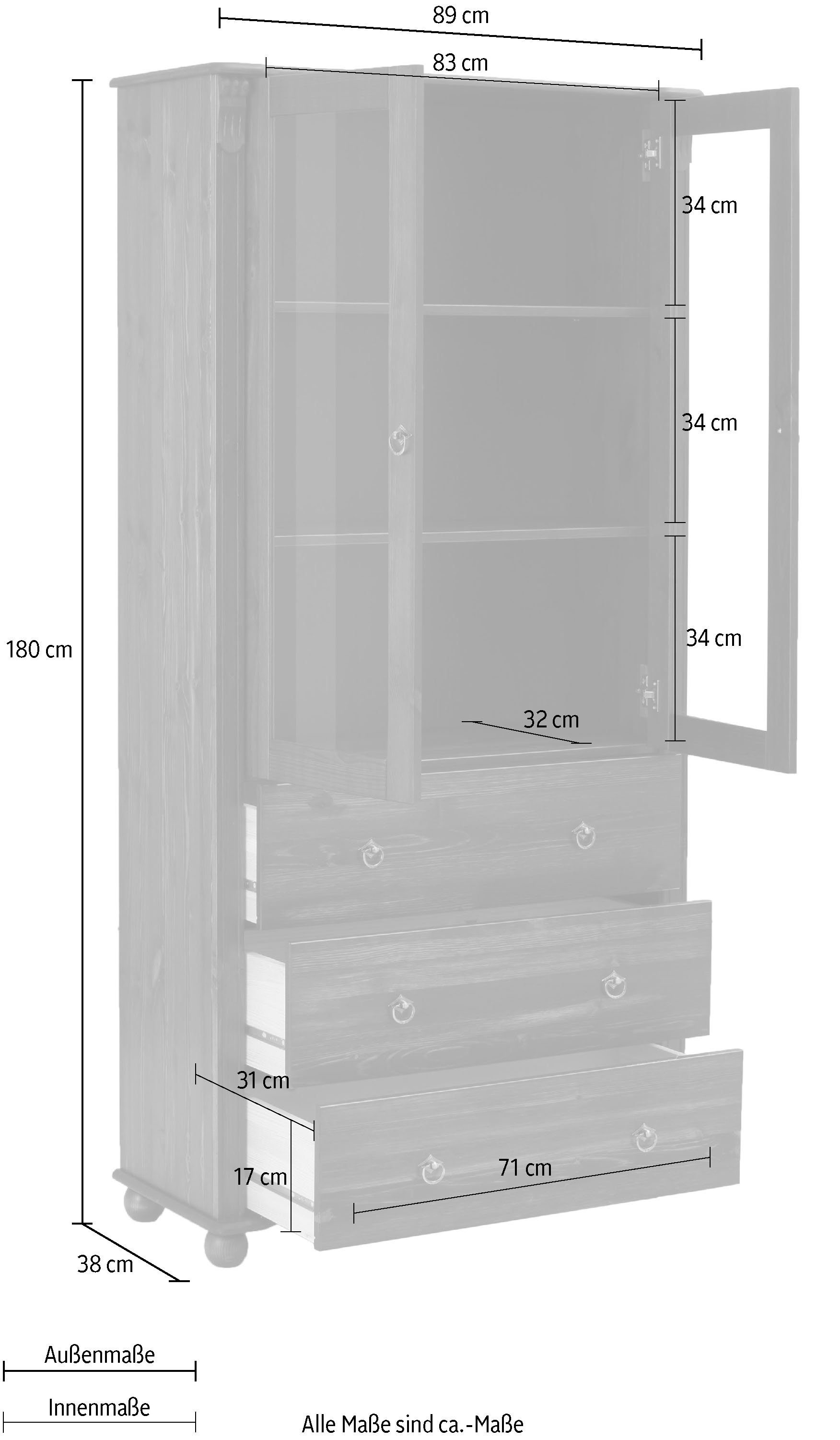 massiver affaire Ferrera Home dunkelbraun Kiefer aus Vitrine