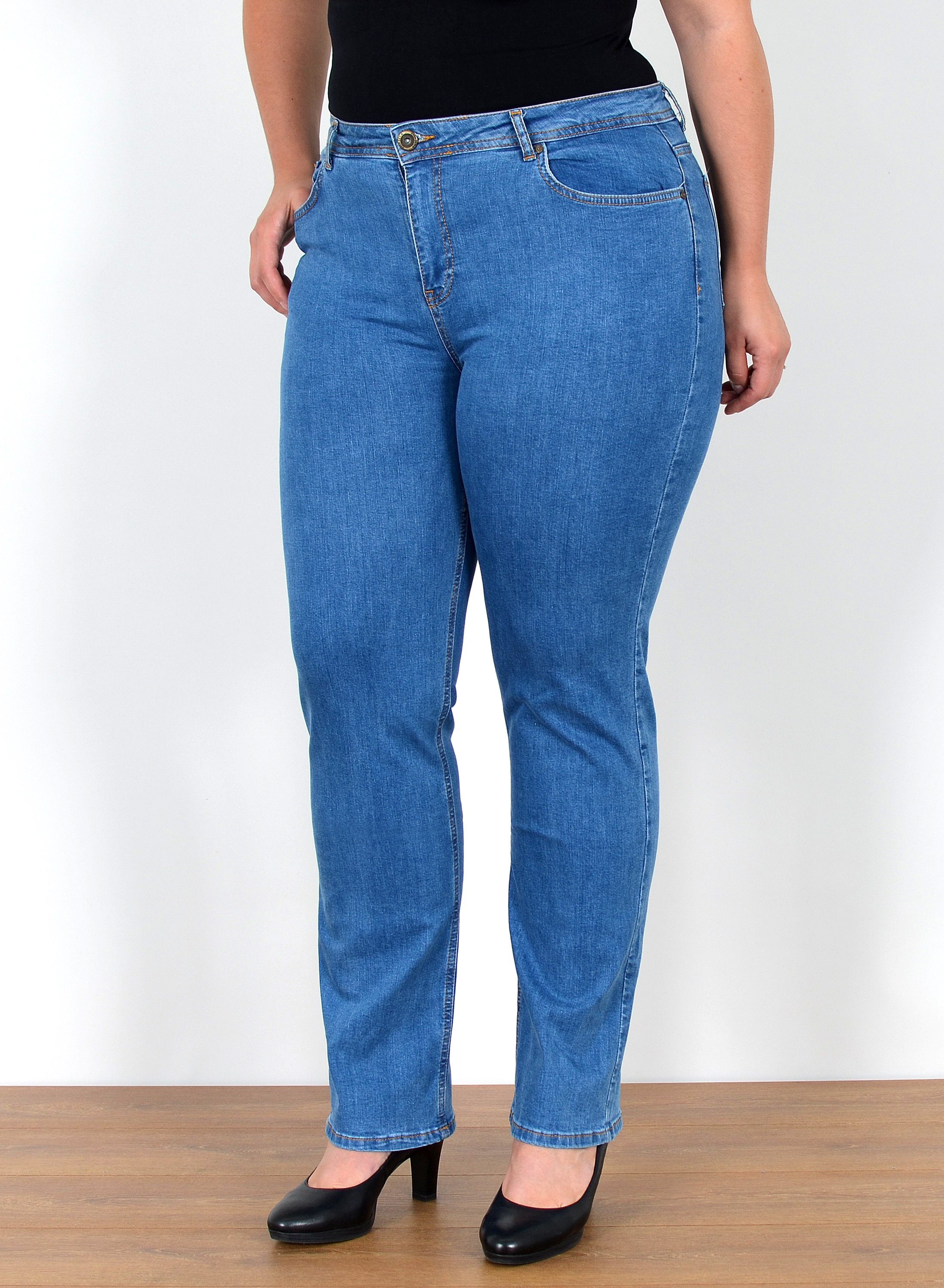 ESRA Straight-Jeans Straight Fit Jeans Damen High Waist Hose FG2 Straight Leg Damen Jeans Hose Stretch bis Übergröße Plus Size