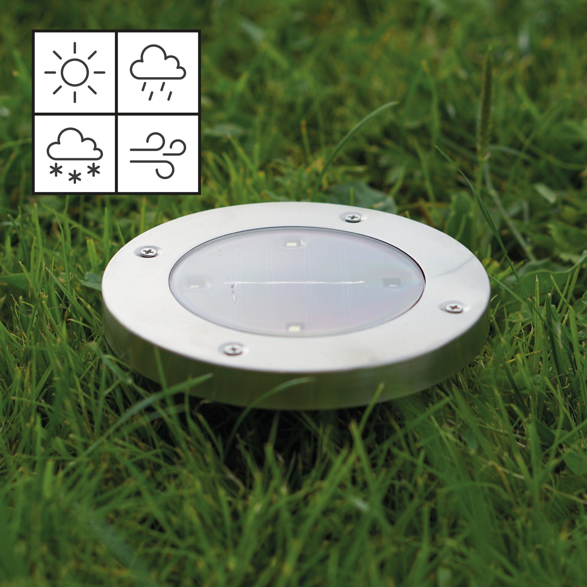 kaltweißK, Bodenstrahler Grundig fest LED - LED Solar Solarleuchte Solarlicht wasserdicht Outdoor IP65, integriert, Gartenleuchte