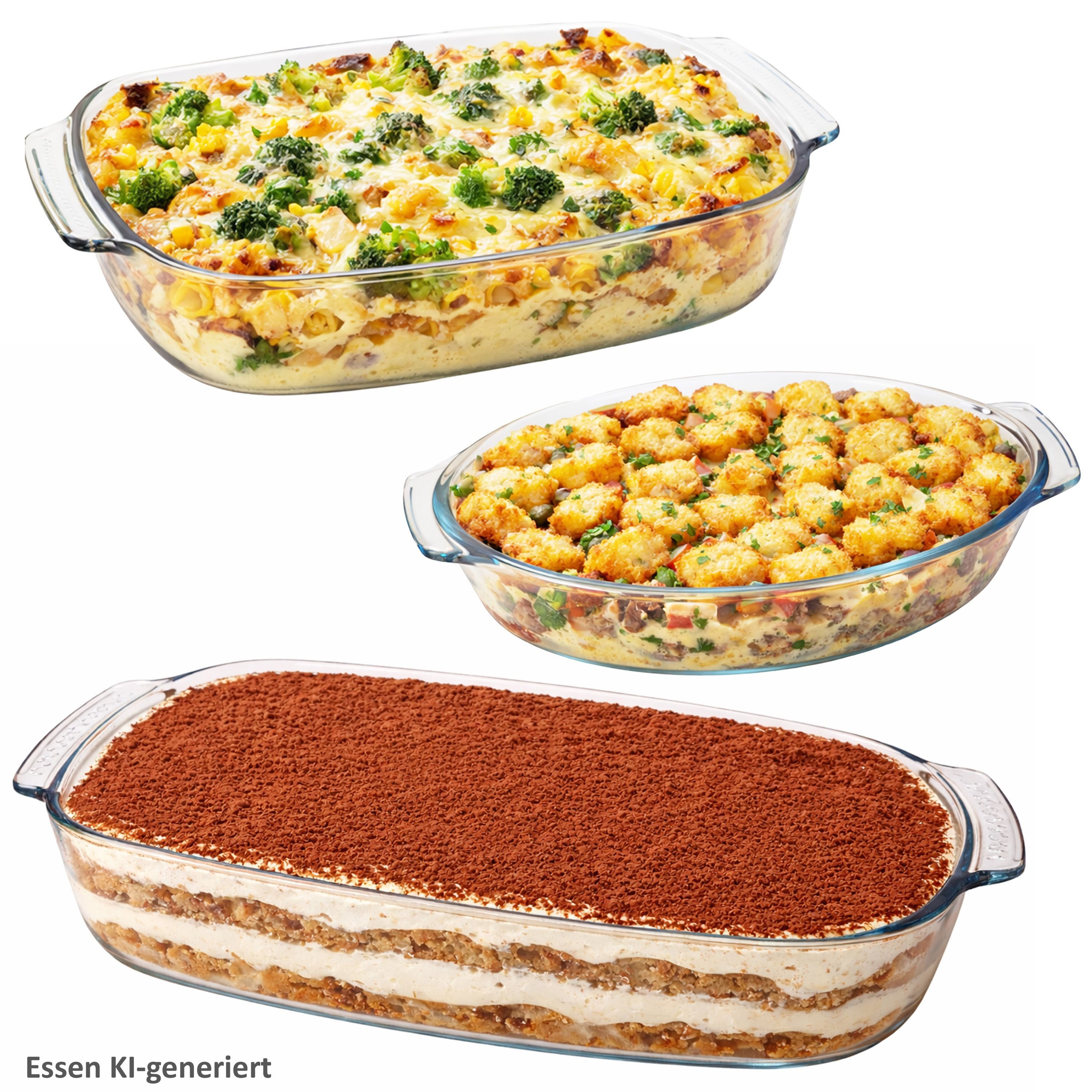 MamboCat Auflaufform MamboCat 3tlg Set Brat- & Backform 700ml, 2L & 3,8L Glas Auflaufform, Glas