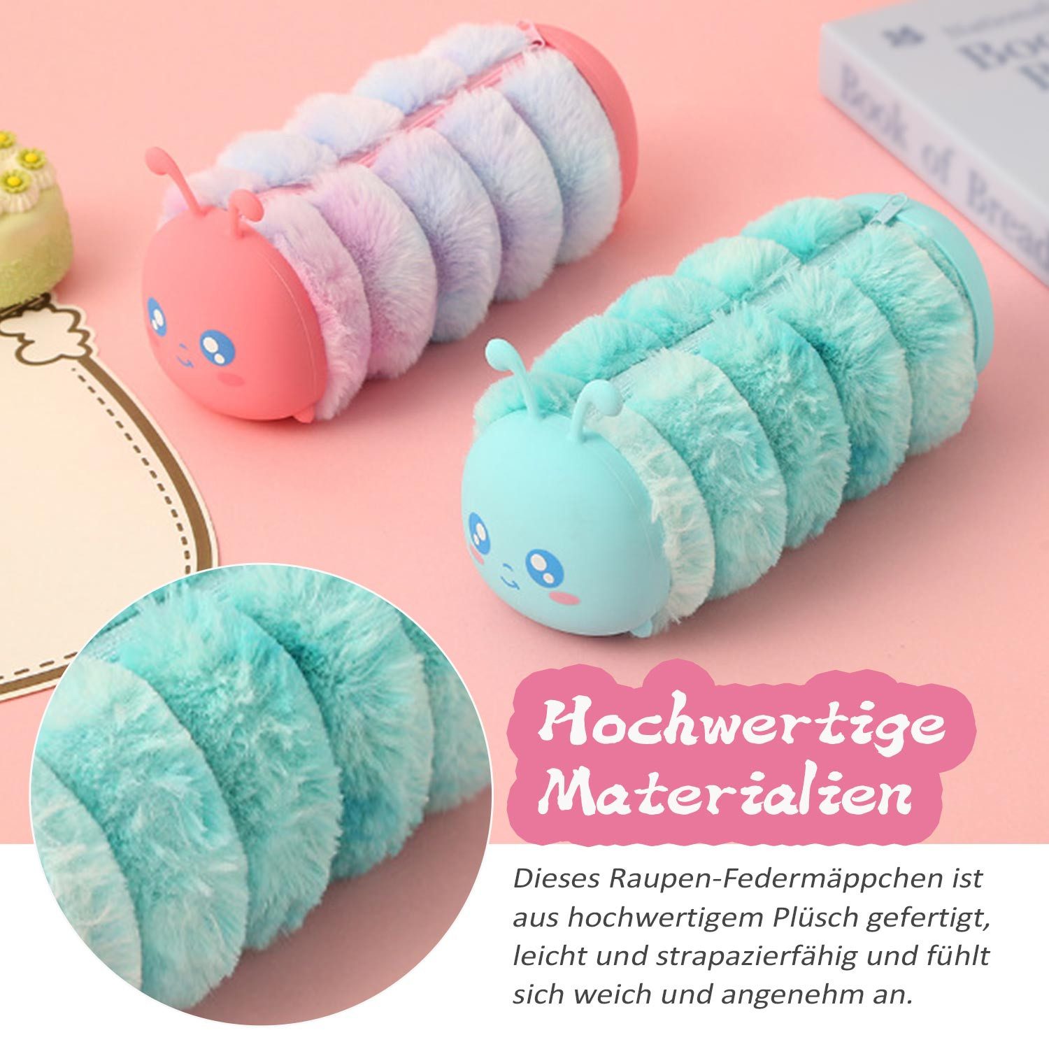 Refttenw Federmäppchen Puppenmäppchen, Raupen-Aufbewahrungstasche, Federmäppchen,22×9×7cm