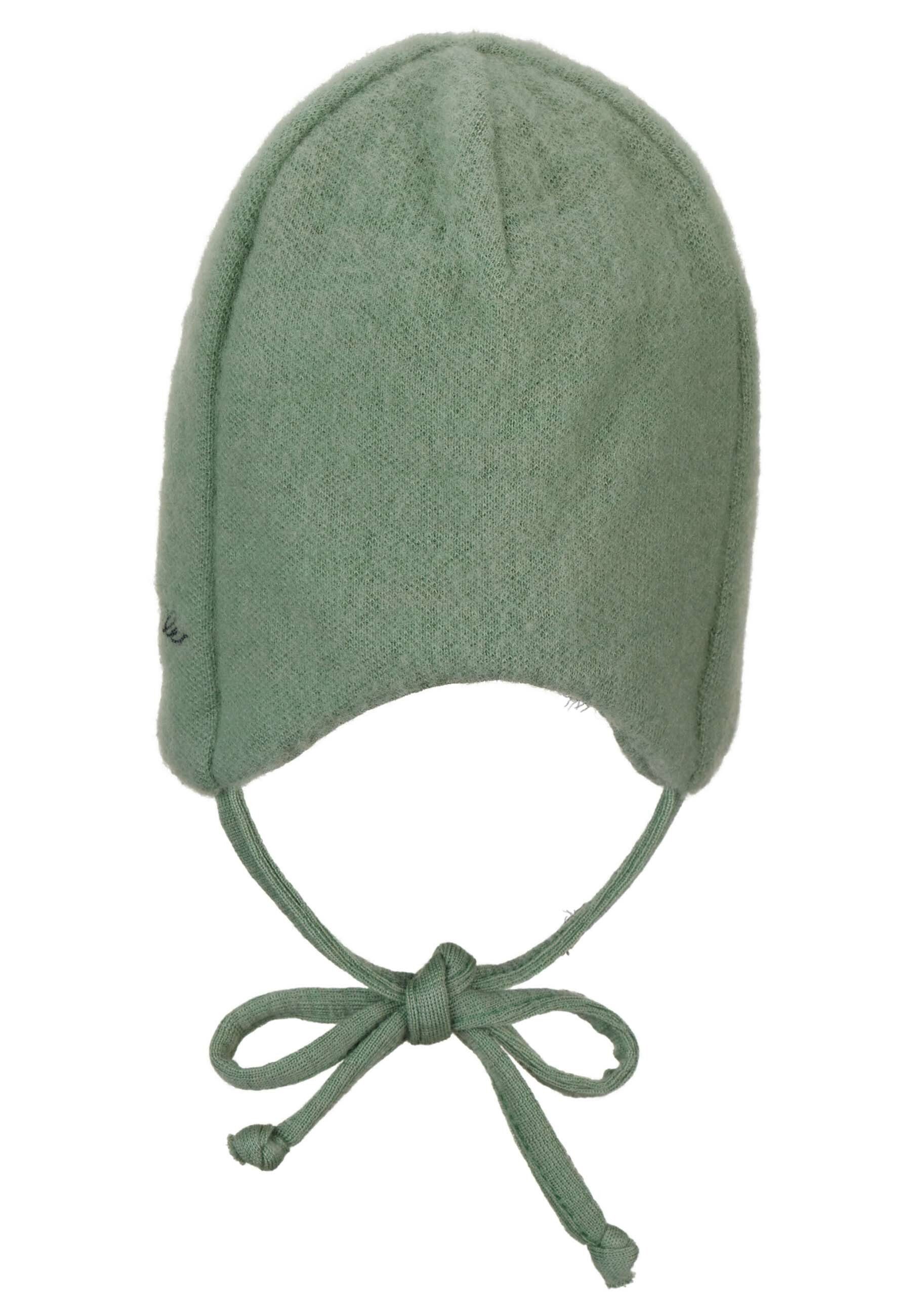 für Schlupfmütze Kinder aus Beanie Wintermütze Baby (1-St., mit und Merinowolle weicher Sterntaler® unifarben Mütze Ohrenklappen) grün angeschnittenen Bindeband Mütze