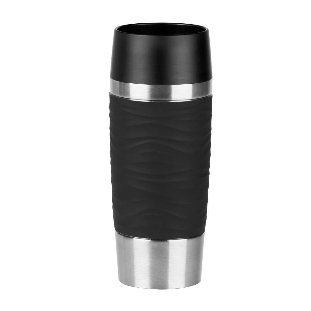 Emsa Thermobecher TRAVEL MUG Waves Schwarz, 360 ml, Edelstahl