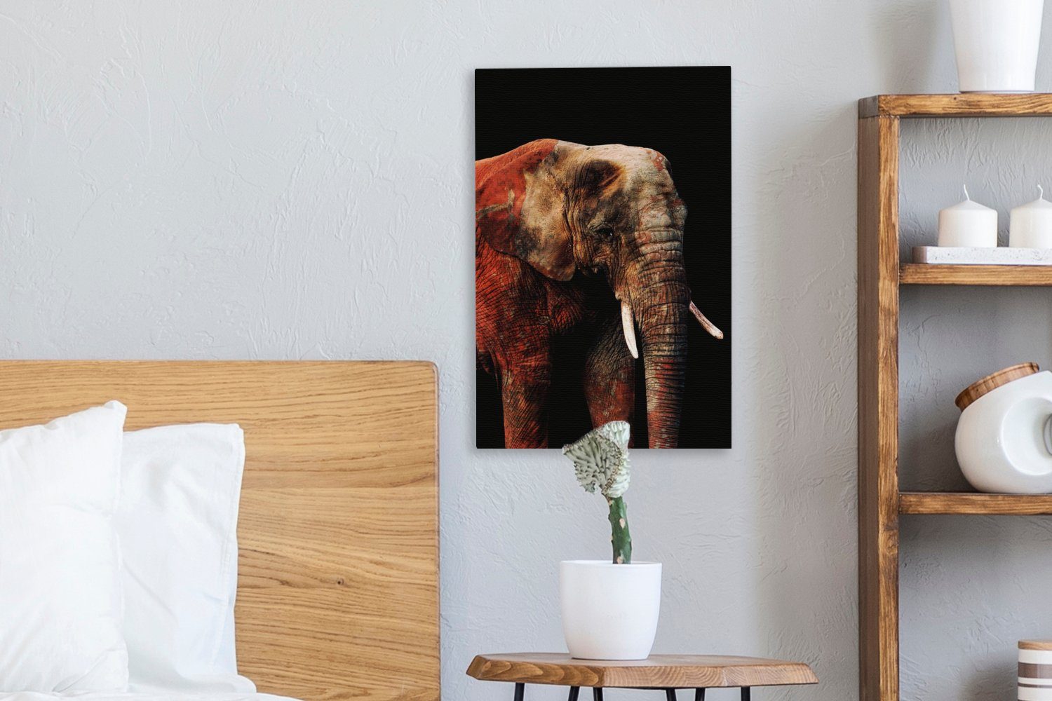 Gemälde, inkl. OneMillionCanvasses® Elefant Leinwandbild cm 20x30 - Leinwandbild (1 - fertig bespannt St), Zackenaufhänger, Tiere Rot,