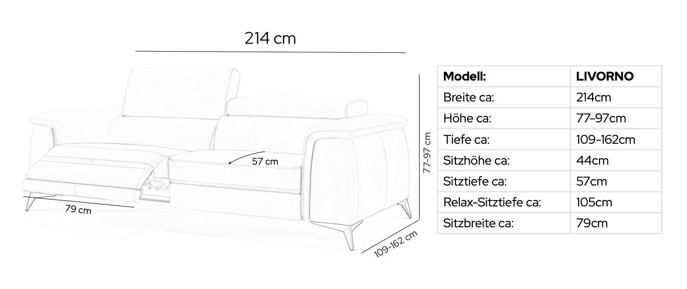 Sofanella 3-Sitzer Stoff LIVORNO, Relaxcouch, Designersofa, Designer Sofa, 3er Couch, Sofagarnitur