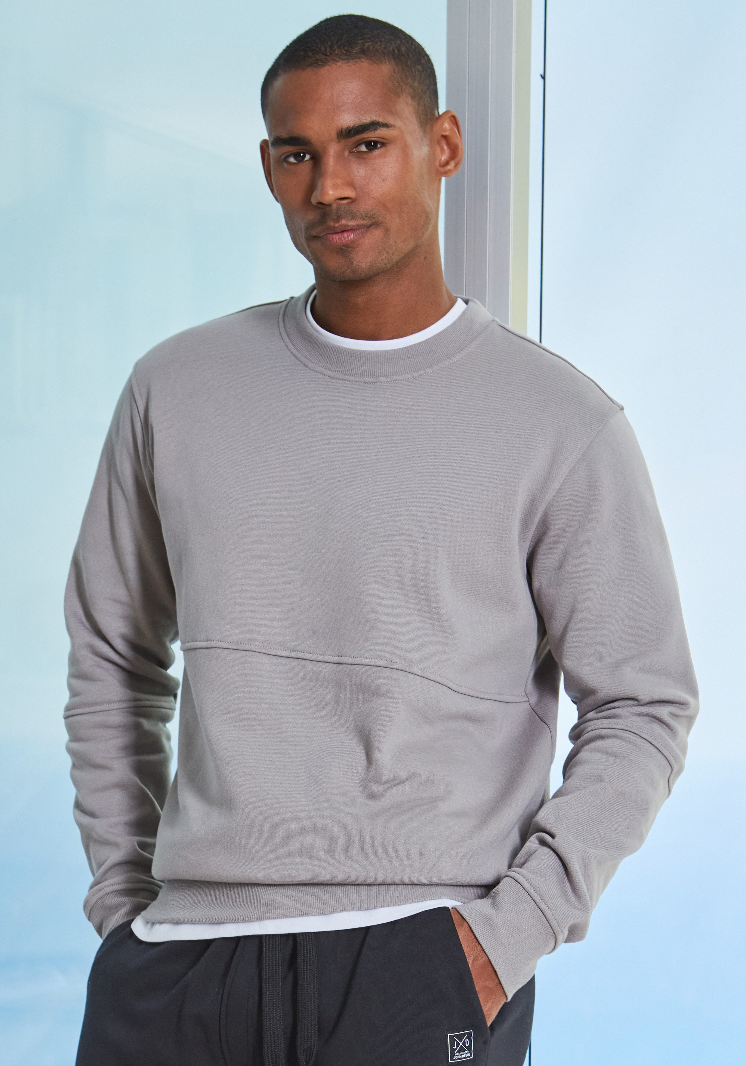 John Devin Sweatshirt - Pullover mit modischen Teilungsnähten Langarm, Sweatshirt mit Rundhals, Baumwollmischung
