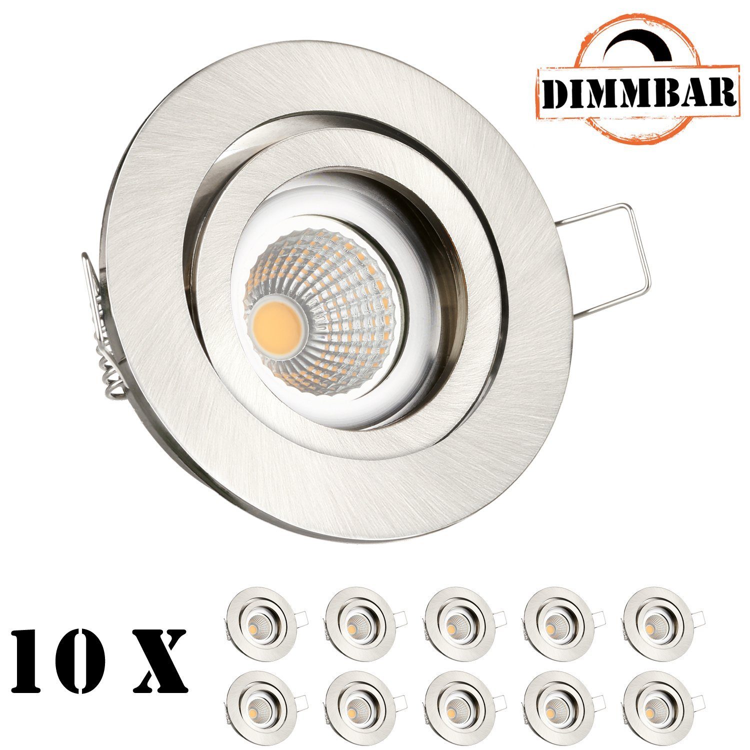 LEDANDO LED FLACH 10er mit gebürstet in (35mm) Einbaustrahler Silber LED EXTRA Set Einbaustrahler