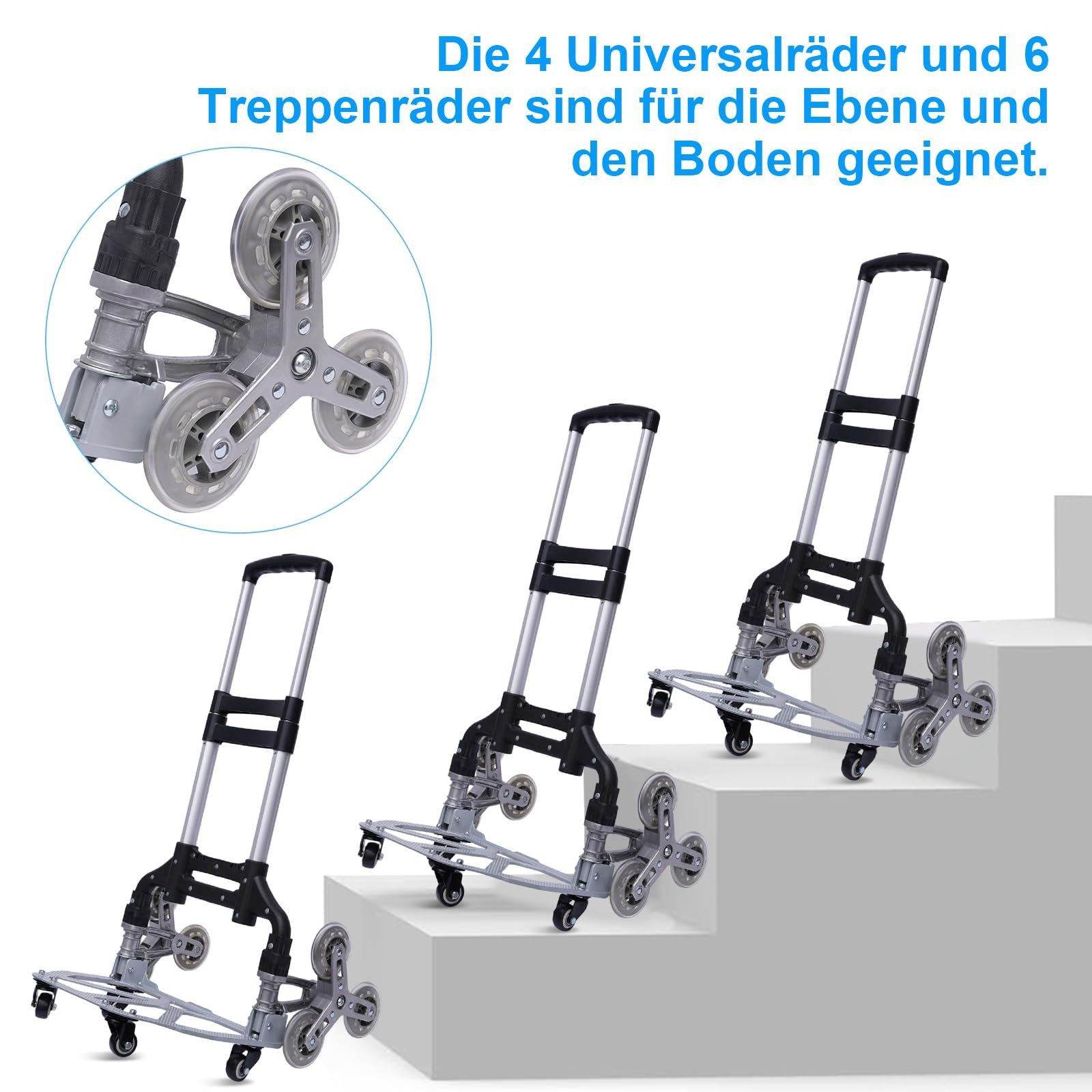 Kityhome Treppensackkarre Transportwagen Sackkarre klappbar 75KG Treppensteiger mit Tasche, mit Elastische Spanngurte,Ideal für Einkauf, Umzug & Reise