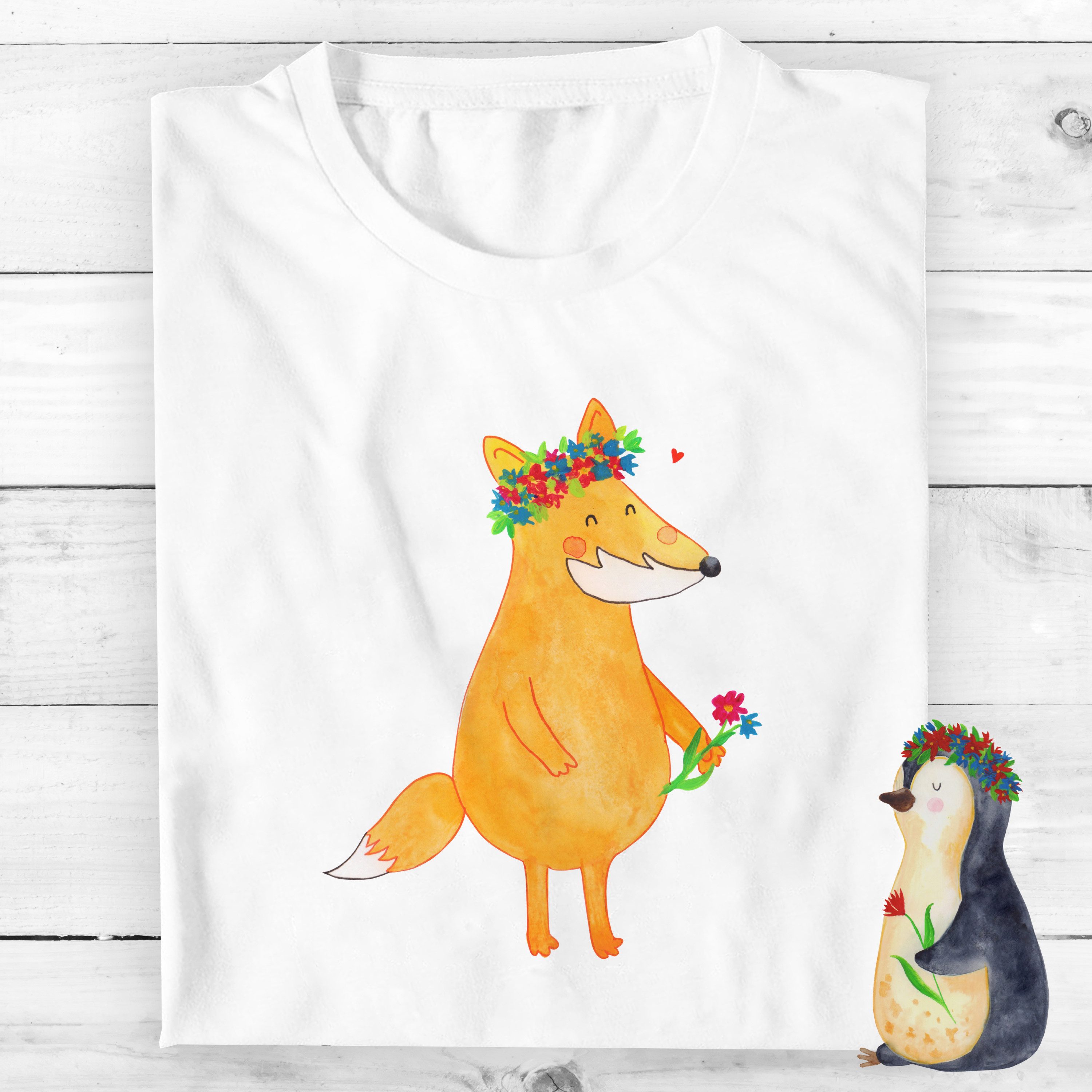 Mr. & Mrs. Panda T-Shirt Fuchs Blumen, Tshirt, Weiß, Boho, Oversize T-Shirt, Blumen, Herren XX (Packung) Geschenk Plus Size T-Shirt Niedlich